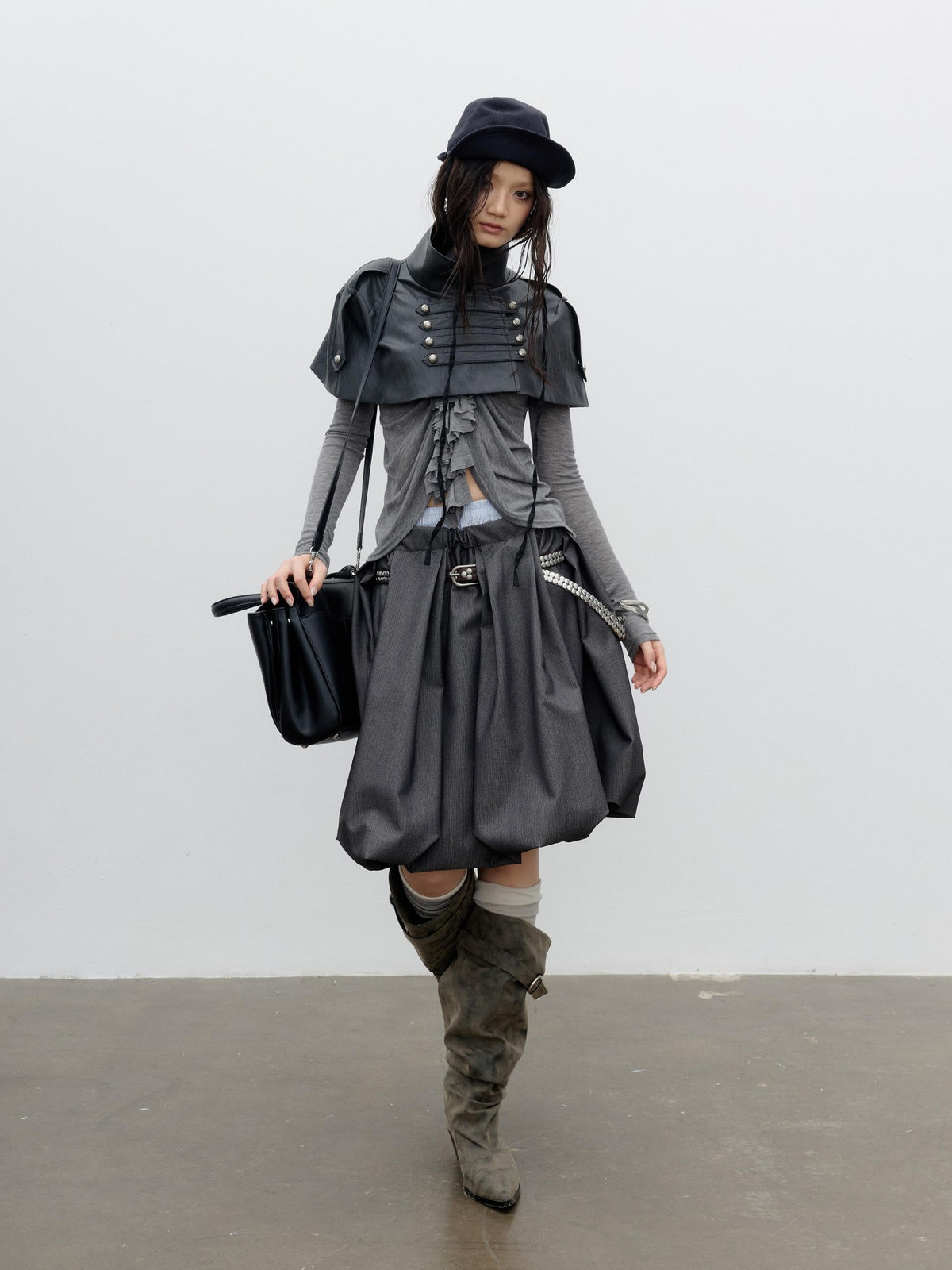 Jnylon studios Romantic Napoleonic Double Breasted Cape Pu Women's Leather Jackets