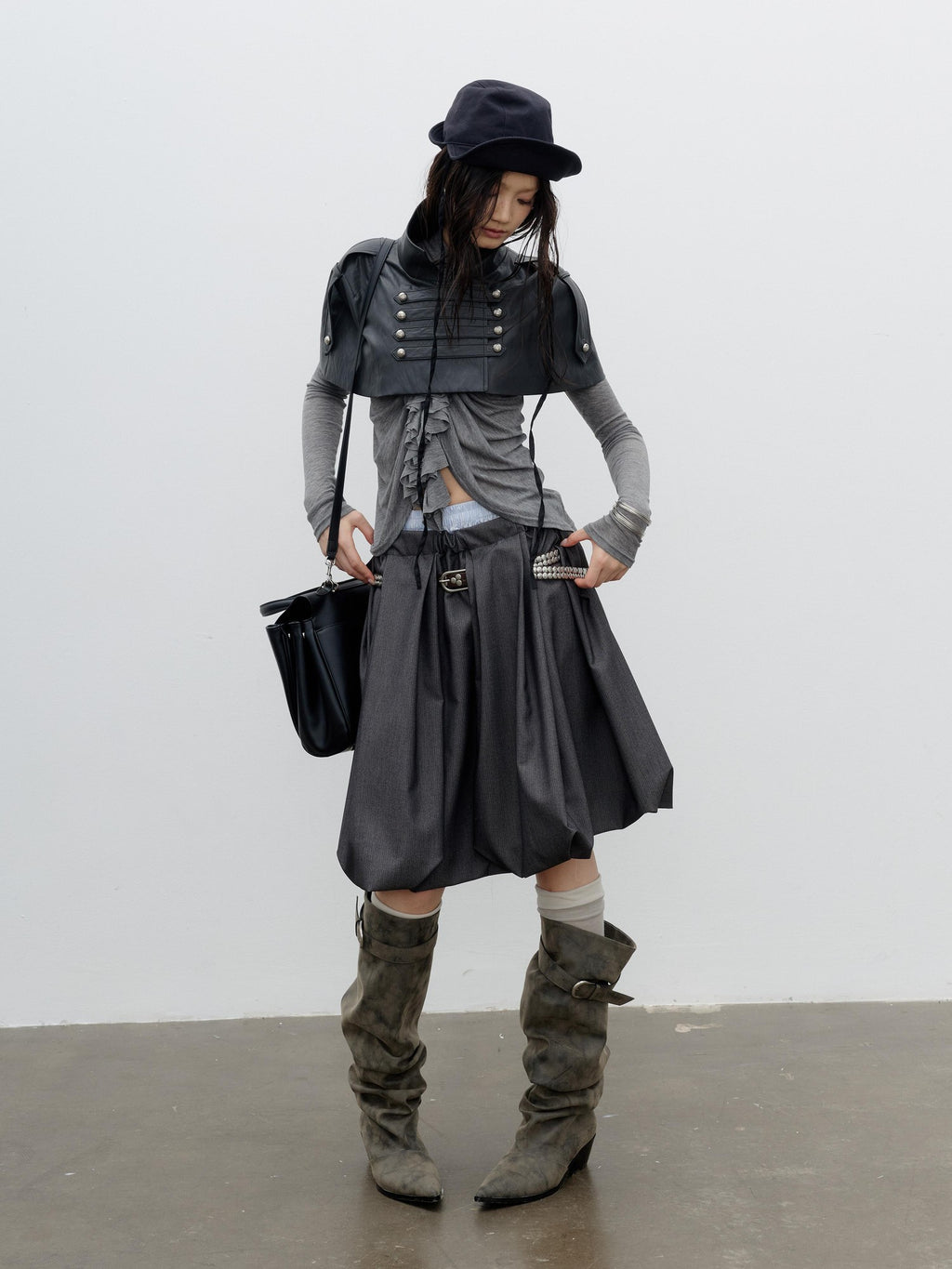 Jnylon studios Romantic Napoleonic Double Breasted Cape Pu Women's Leather Jackets