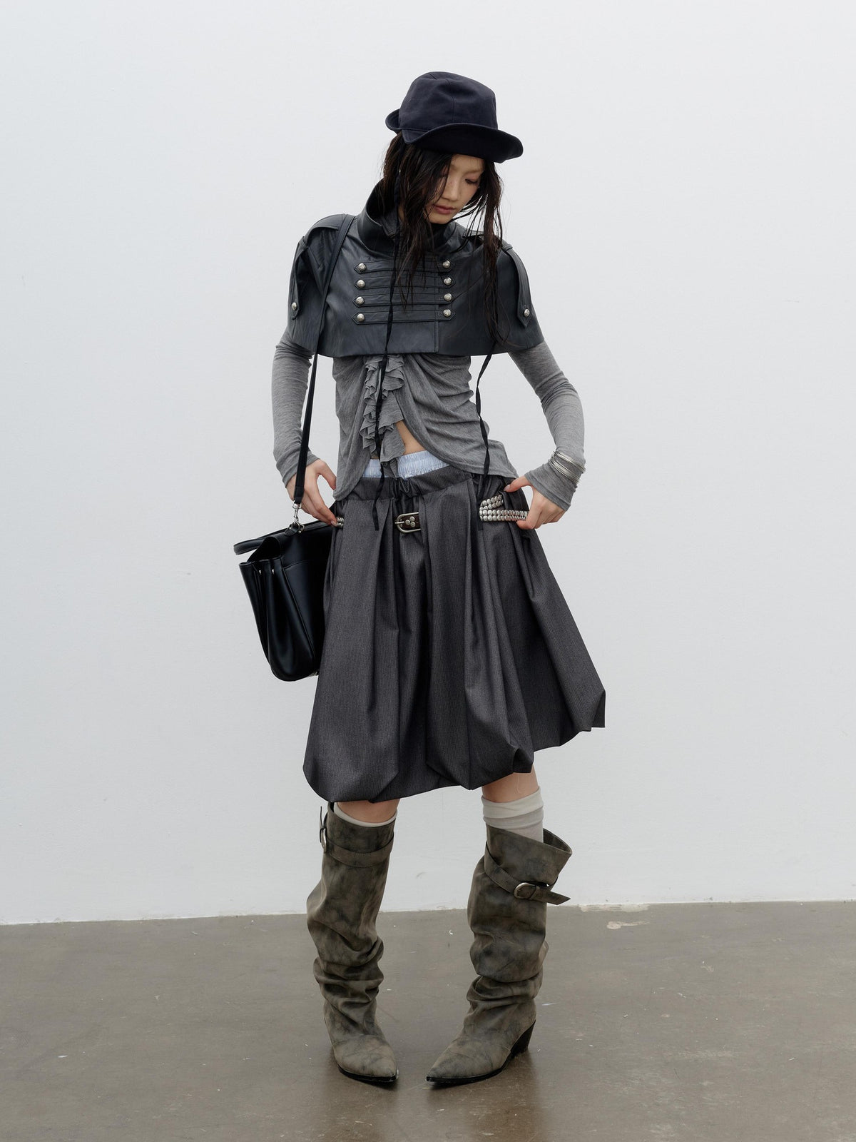 Jnylon studios Romantic Napoleonic Double Breasted Cape Pu Women's Leather Jackets