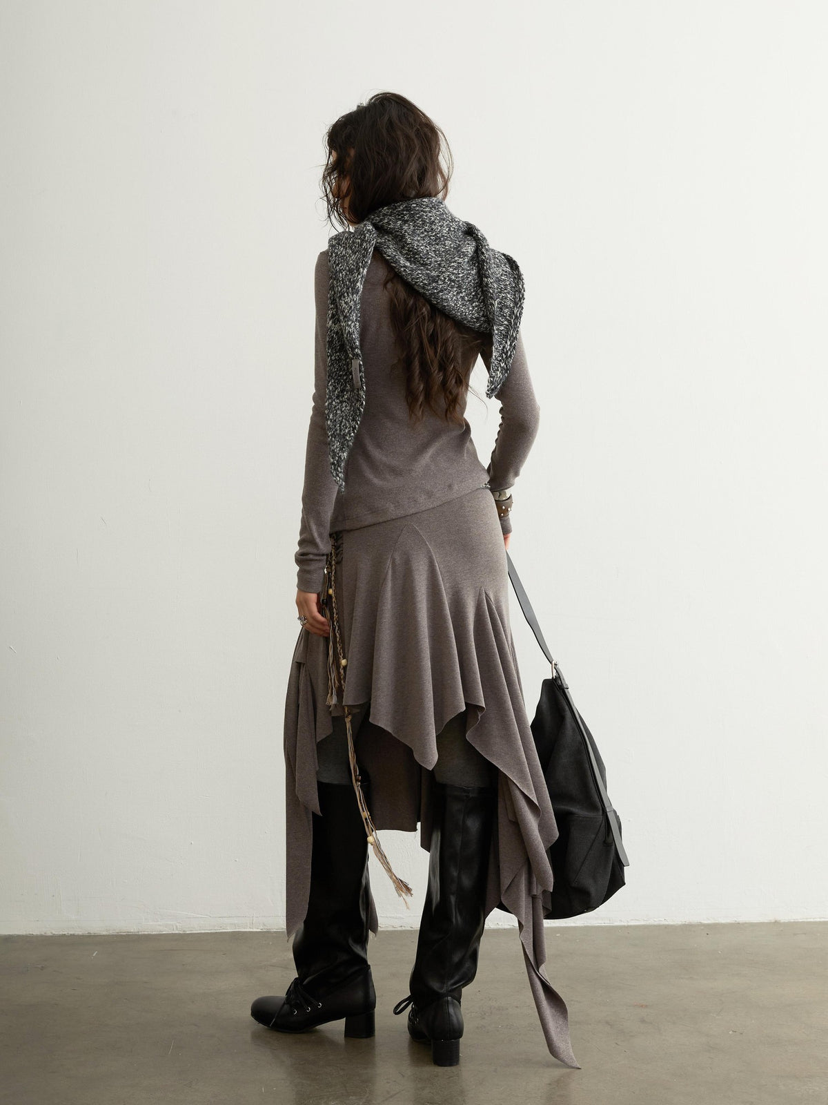 Jnylon studios Ruched Buttoned Patchwork Sculptural Women's Long Sleeve Matching Skirt Sets
