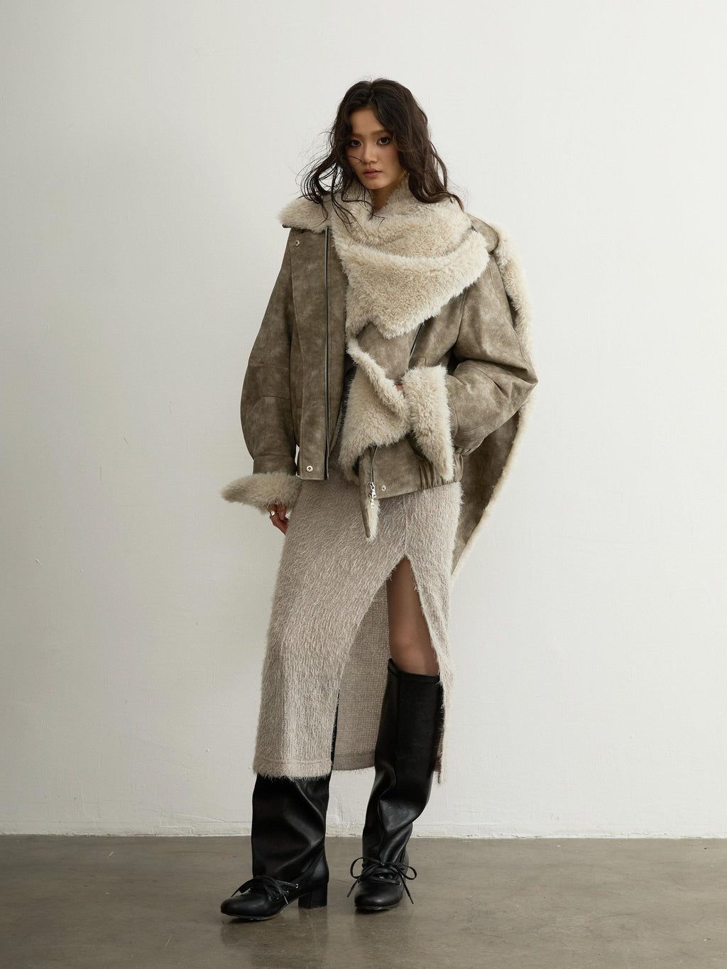 Jnylon studios Sand Urban Removable Fur Collar Multiway Zipper Women's Pu Leather Jackets