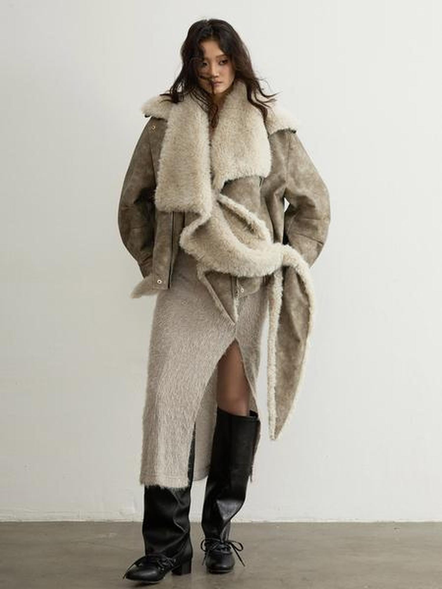 Jnylon studios Sand Urban Removable Fur Collar Multiway Zipper Women's Pu Leather Jackets