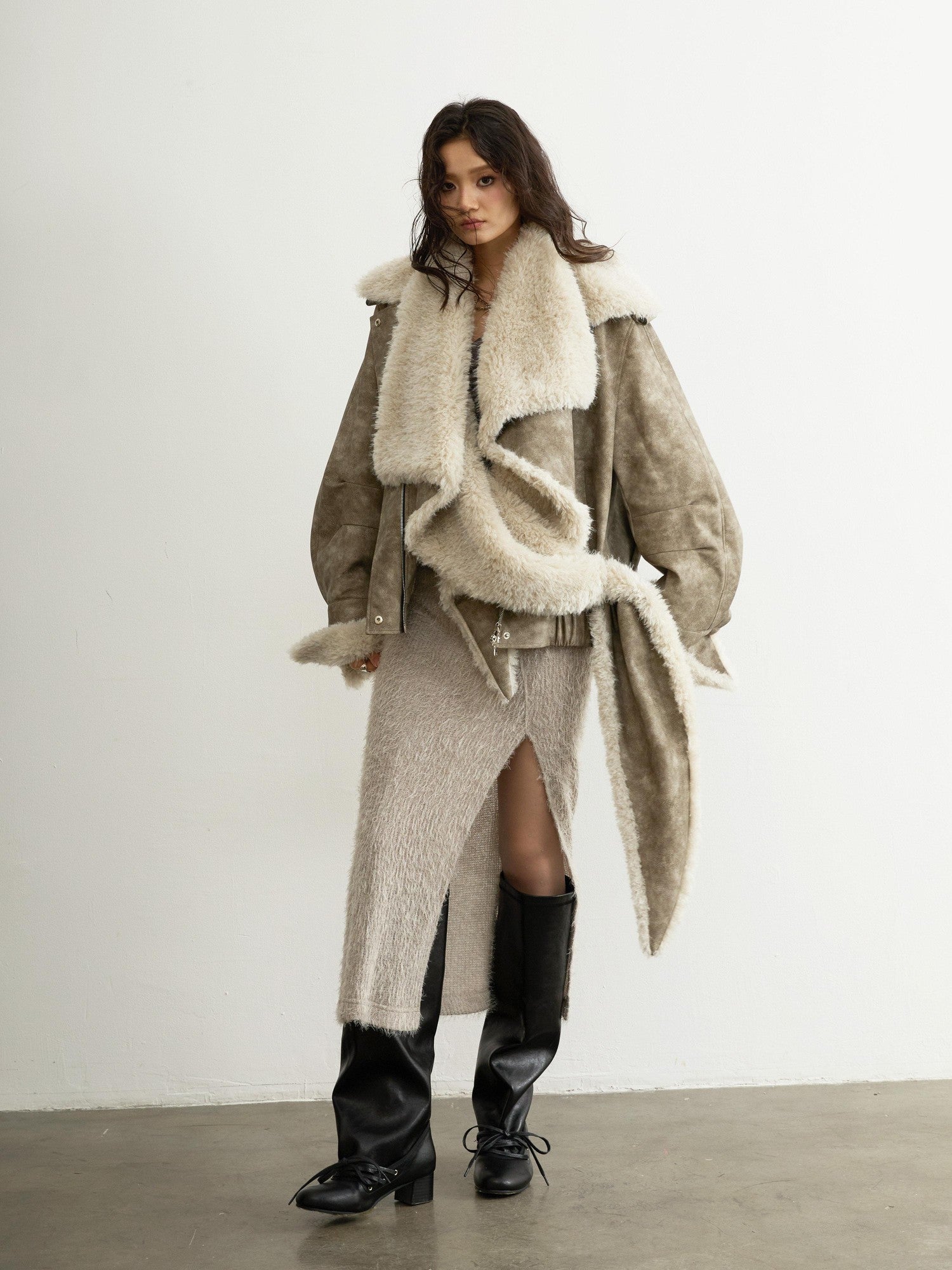 Jnylon studios Sand Urban Removable Fur Collar Multiway Zipper Women's Pu Leather Jackets