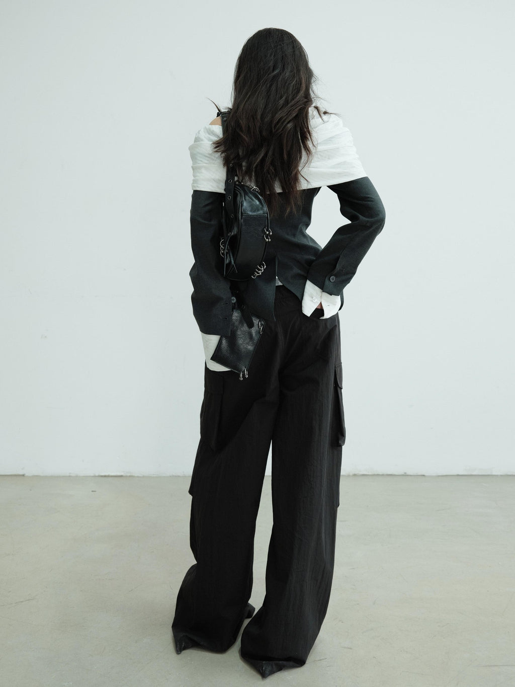 Jnylon studios Sculpted Pleated Off Shoulder Faux Two Piece Contrast Women's Polyester Blazers
