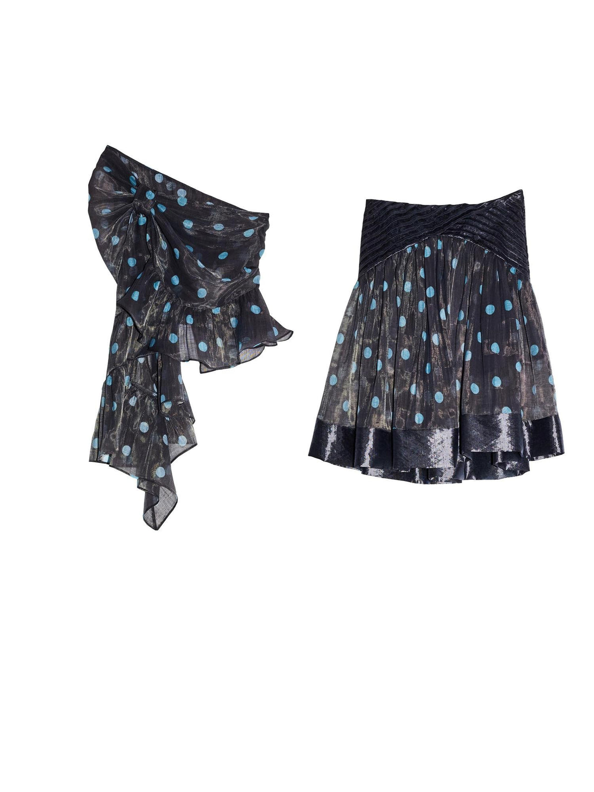 Jnylon studios Sheer Polka Dot Color Block Asymmetric Ruffle Women's Polyester Matching Skirt Sets