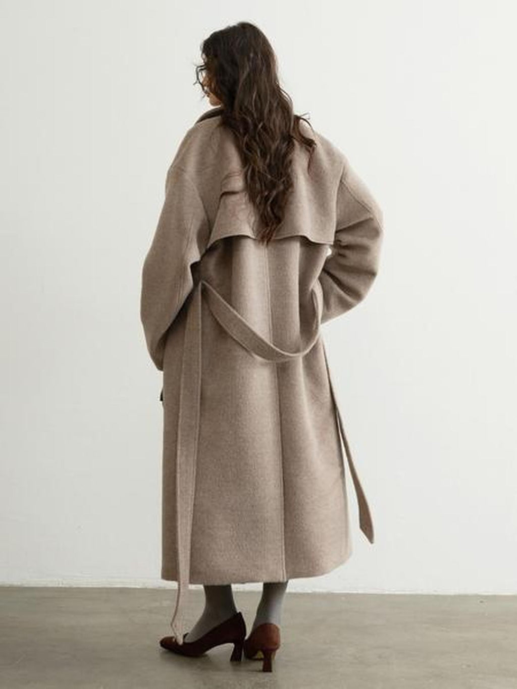 Jnylon studios Soft Vintage Oatmeal Lace Up Lapel Women's Wool Blend Long Coats