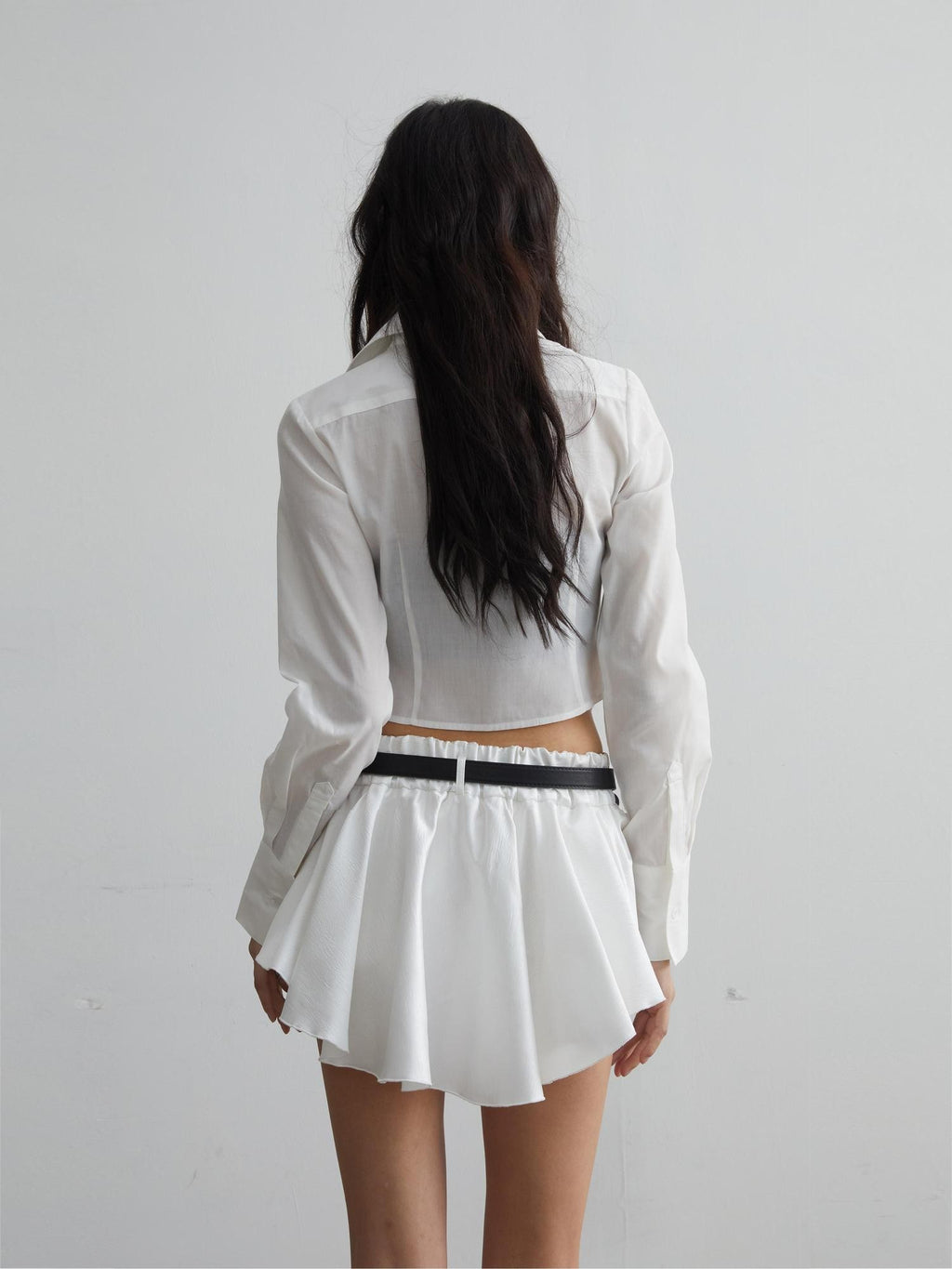 Jnylon studios Solid White Cropped Slim Fit Long Sleeve Lapel Cotton Women's Blouses