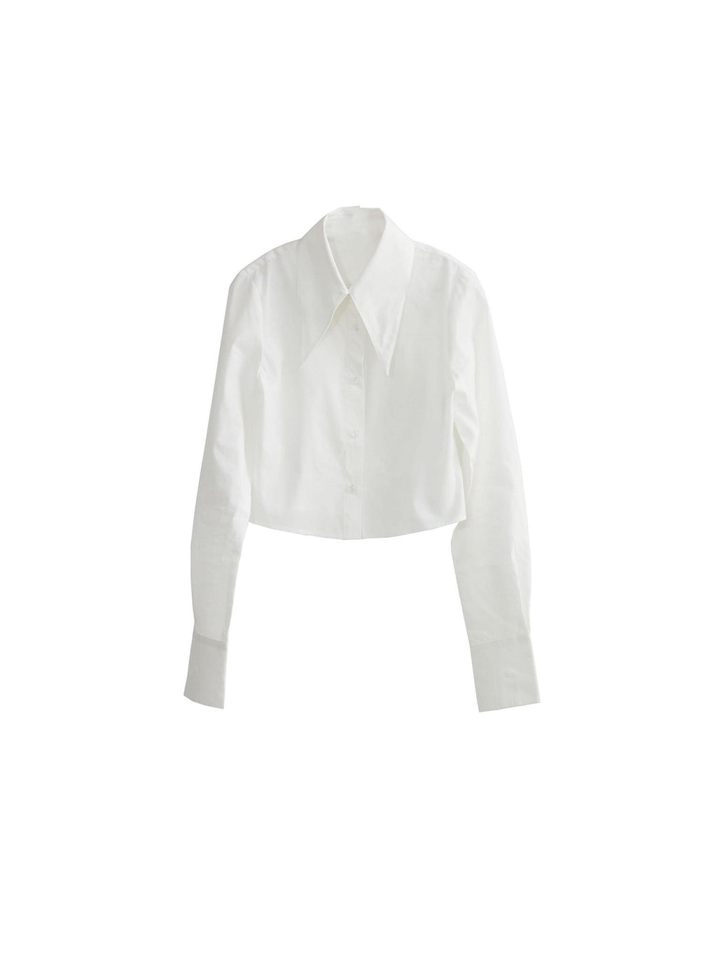 Jnylon studios Solid White Cropped Slim Fit Long Sleeve Lapel Cotton Women's Blouses