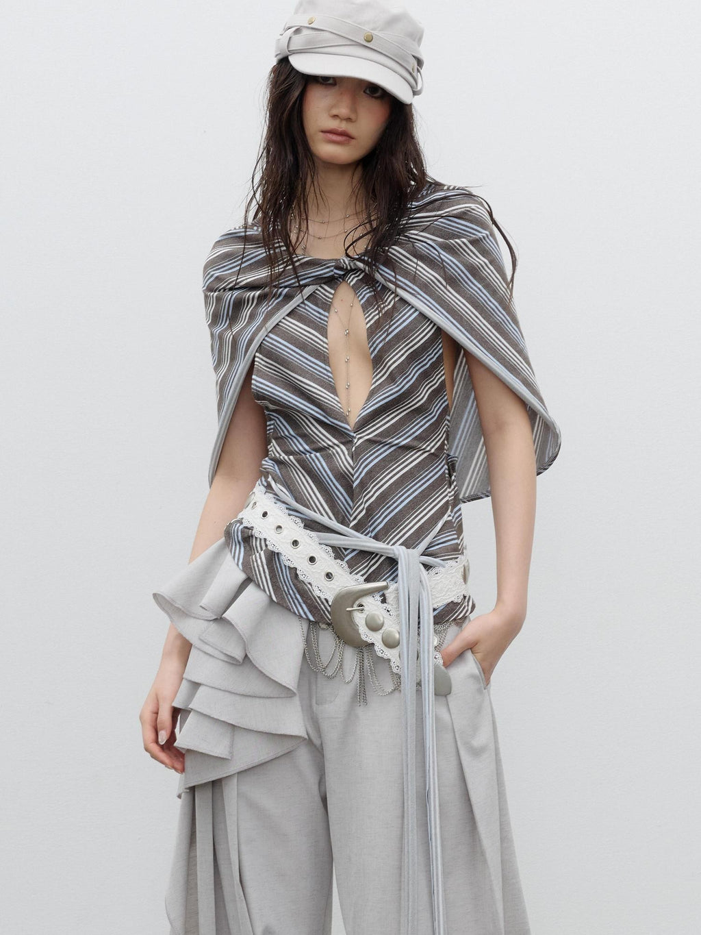 Jnylon studios Striped Cape Style Slim Fit Women's Halter Tops
