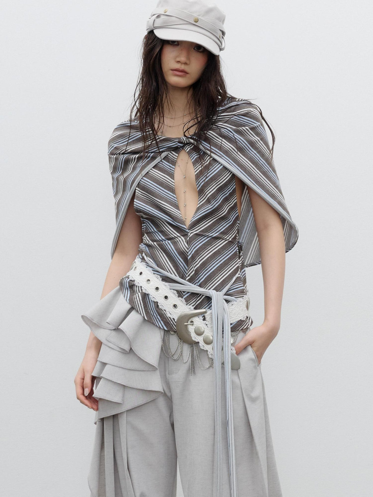 Jnylon studios Striped Cape Style Slim Fit Women's Halter Tops