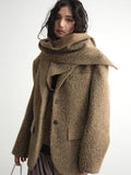 Jnylon studios Textured Turmeric Detachable Faux Two Piece Scarf Women's Woolen Blazers