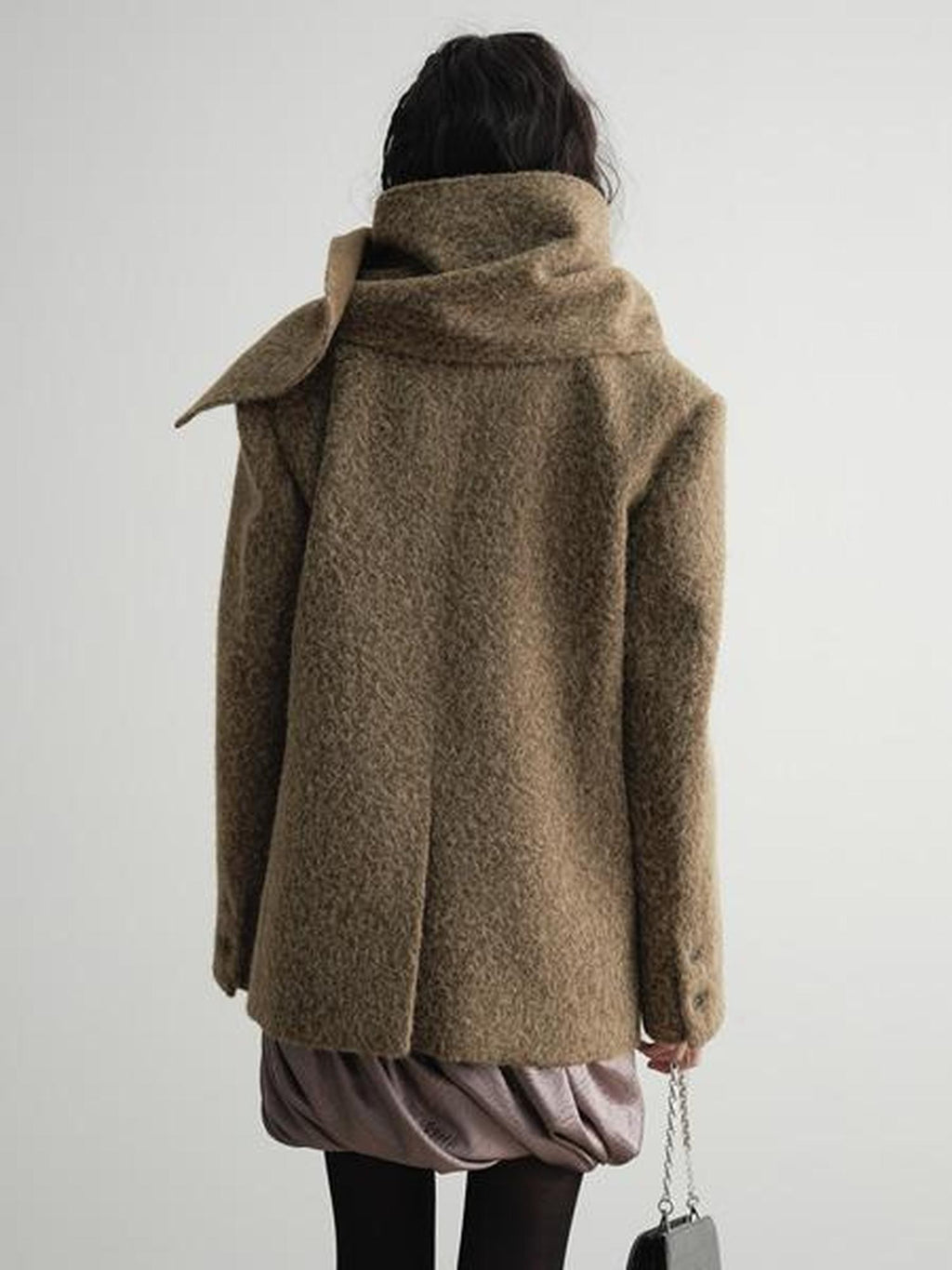 Jnylon studios Textured Turmeric Detachable Faux Two Piece Scarf Women's Woolen Blazers