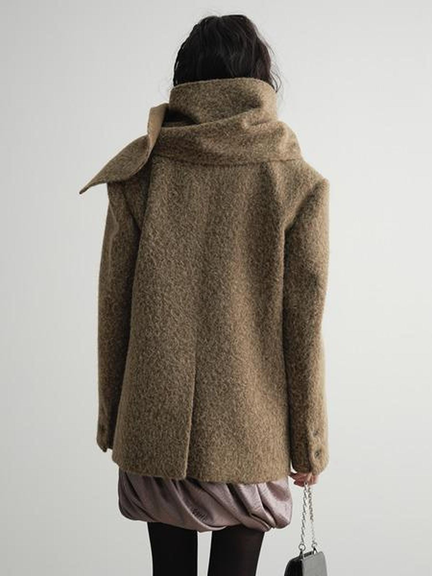 Jnylon studios Textured Turmeric Detachable Faux Two Piece Scarf Women's Woolen Blazers