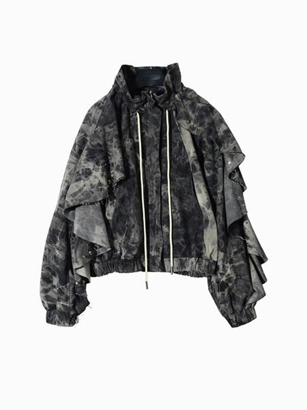 Jnylon studios Tie Dye Rivet Distressed Ruffle Raglan Sleeves Women's Denim Jackets
