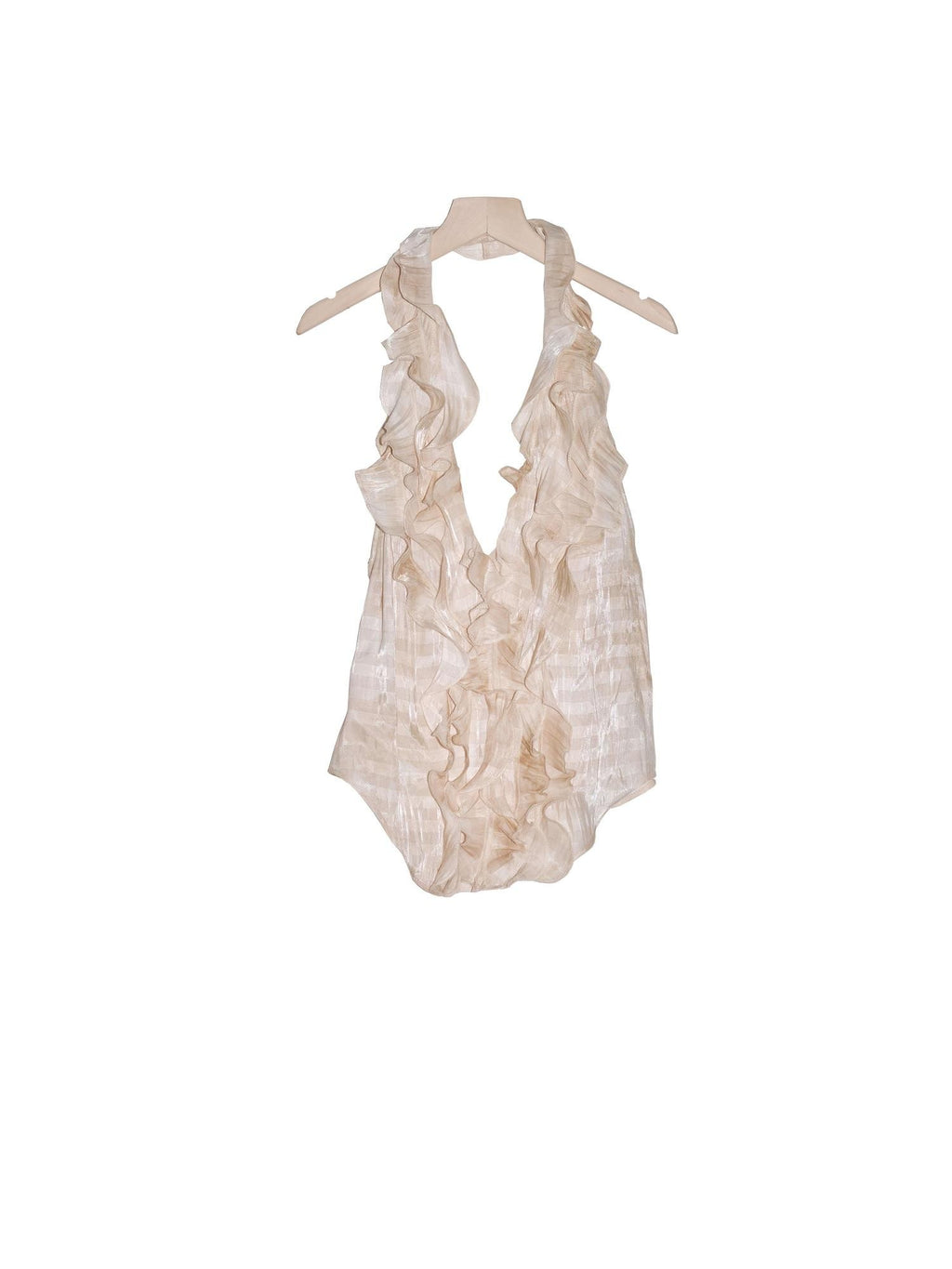 Jnylon studios Tie Dye Ruffled Deep V Open Back Women's Polyester Halter Tops
