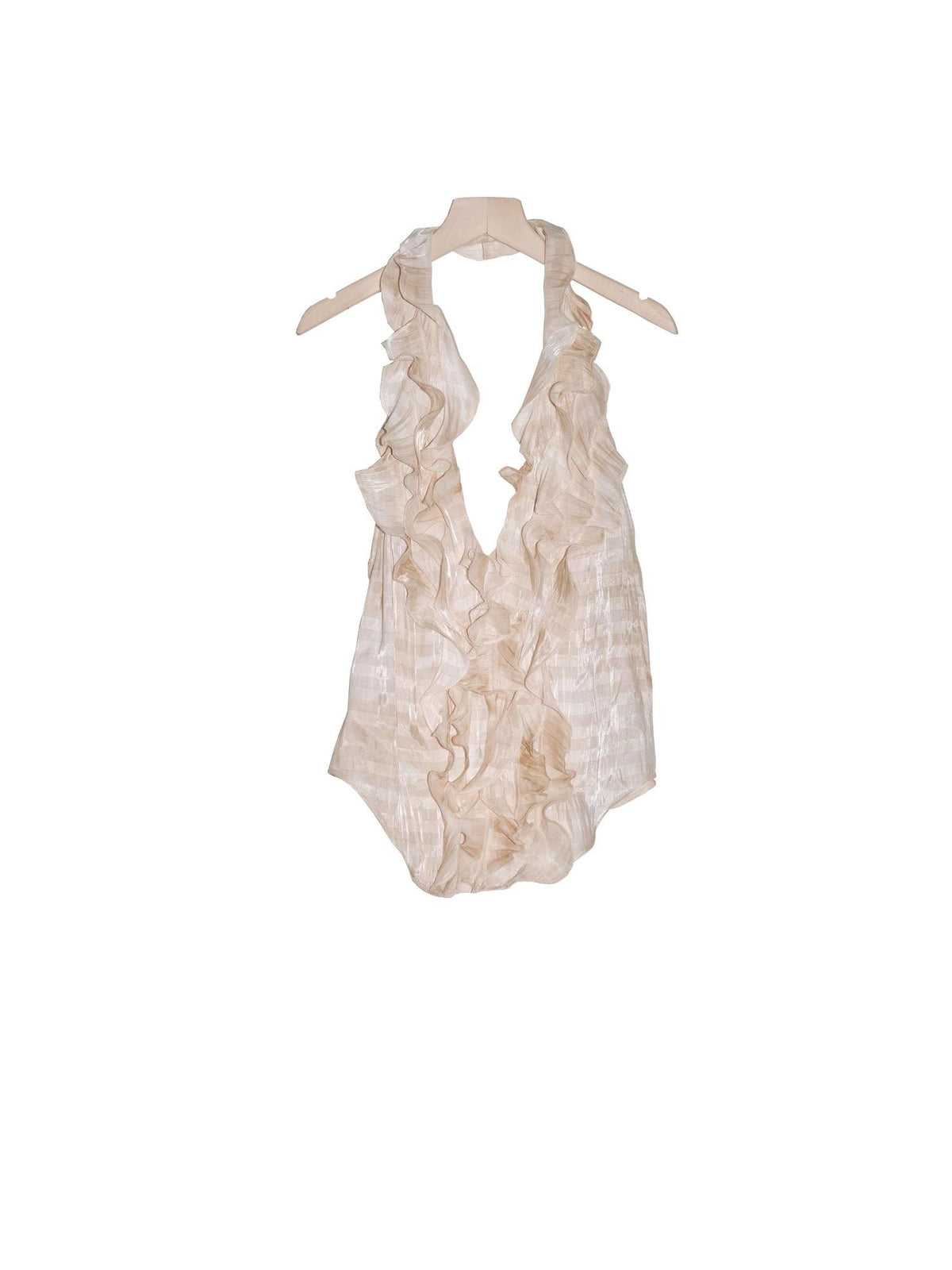 Jnylon studios Tie Dye Ruffled Deep V Open Back Women's Polyester Halter Tops