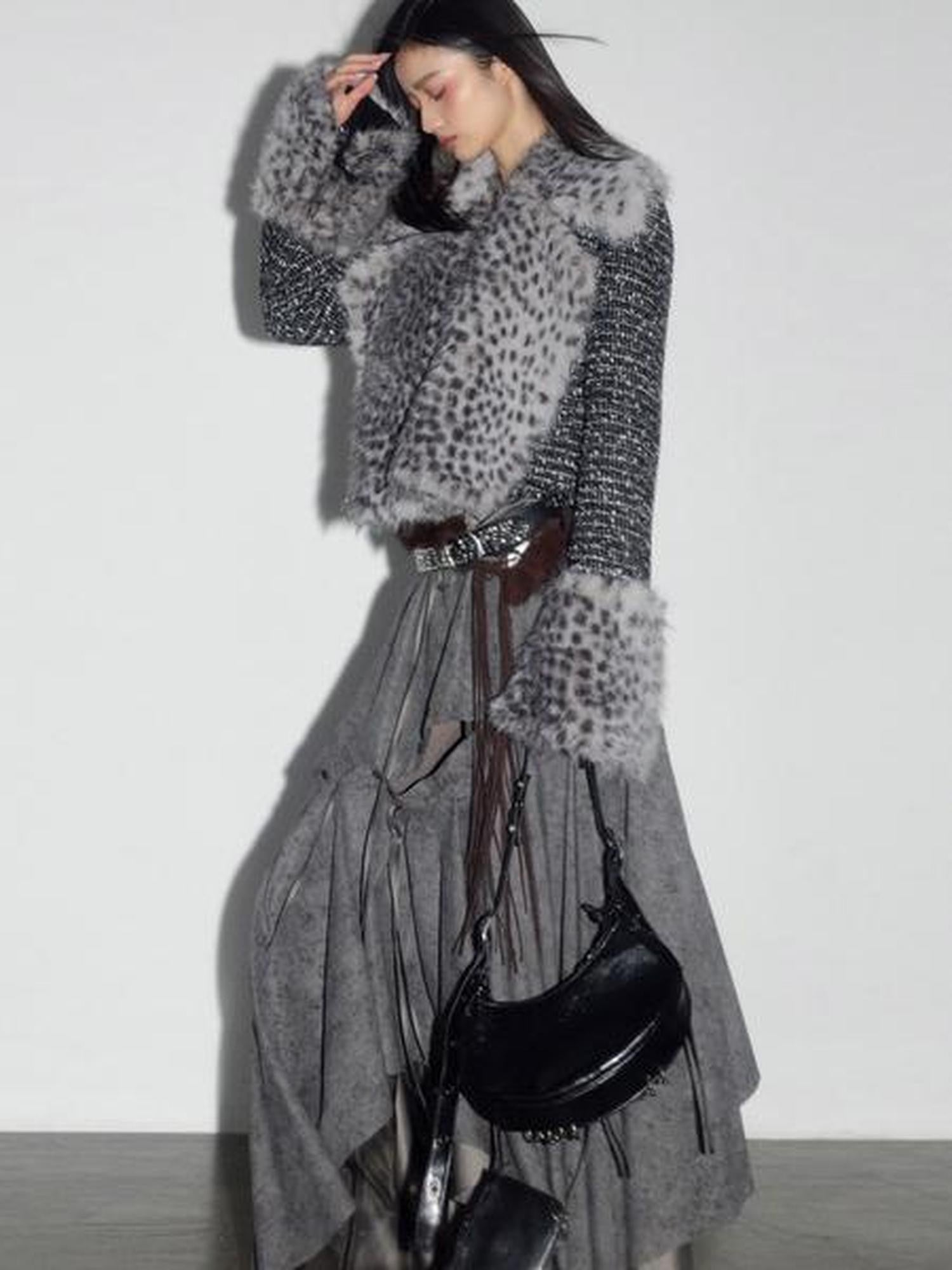 Jnylon studios Tribal Leopard Print Removable Faux Fur Women's Cropped Jackets