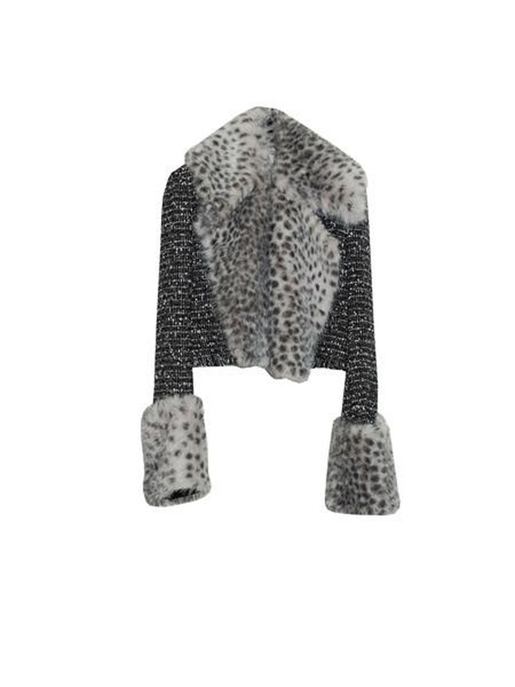 Jnylon studios Tribal Leopard Print Removable Faux Fur Women's Cropped Jackets