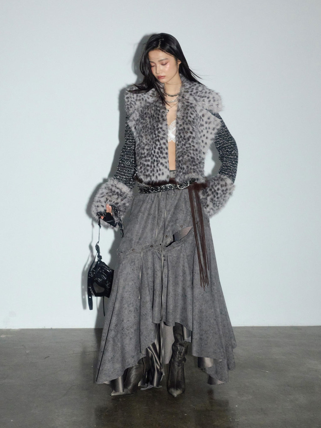 Jnylon studios Tribal Leopard Print Removable Faux Fur Women's Cropped Jackets