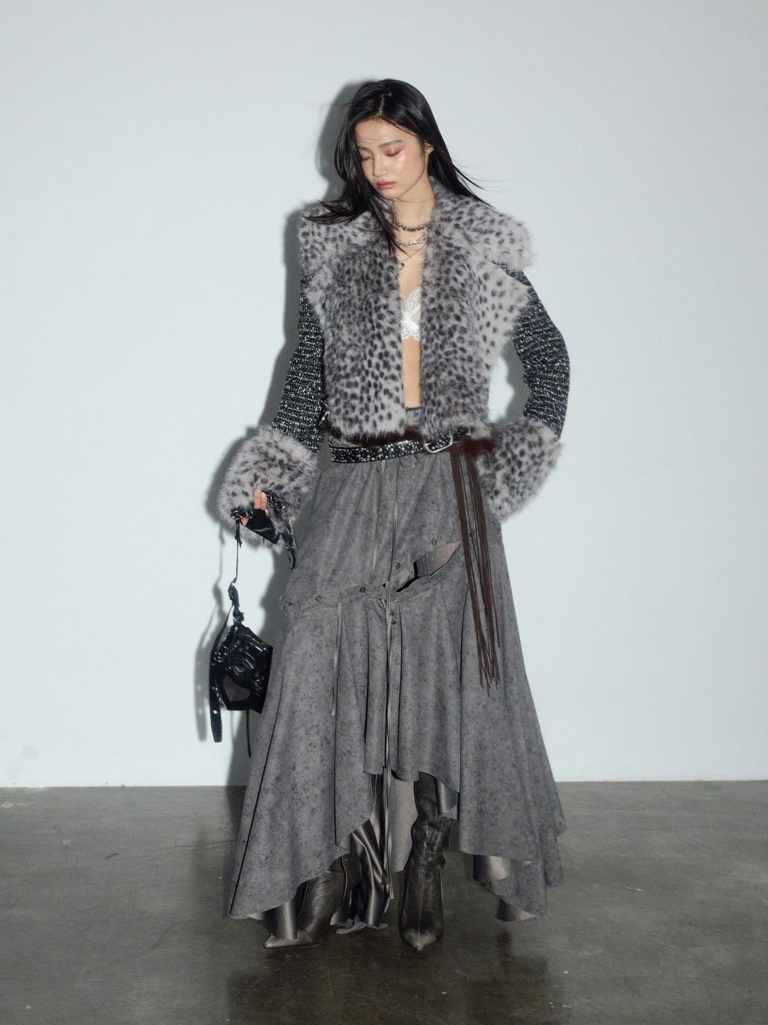 Jnylon studios Tribal Leopard Print Removable Faux Fur Women's Cropped Jackets