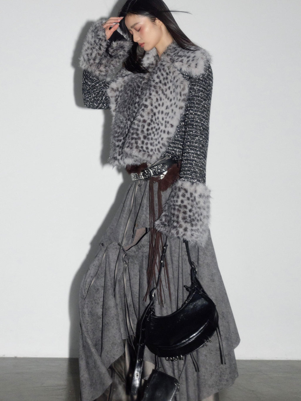 Jnylon studios Tribal Leopard Print Removable Faux Fur Women's Cropped Jackets
