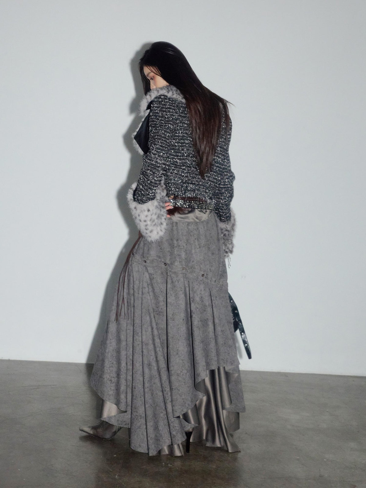 Jnylon studios Urban Nomad Deconstructed Asymmetric Cutout Print Women's Polyester Maxi Skirts