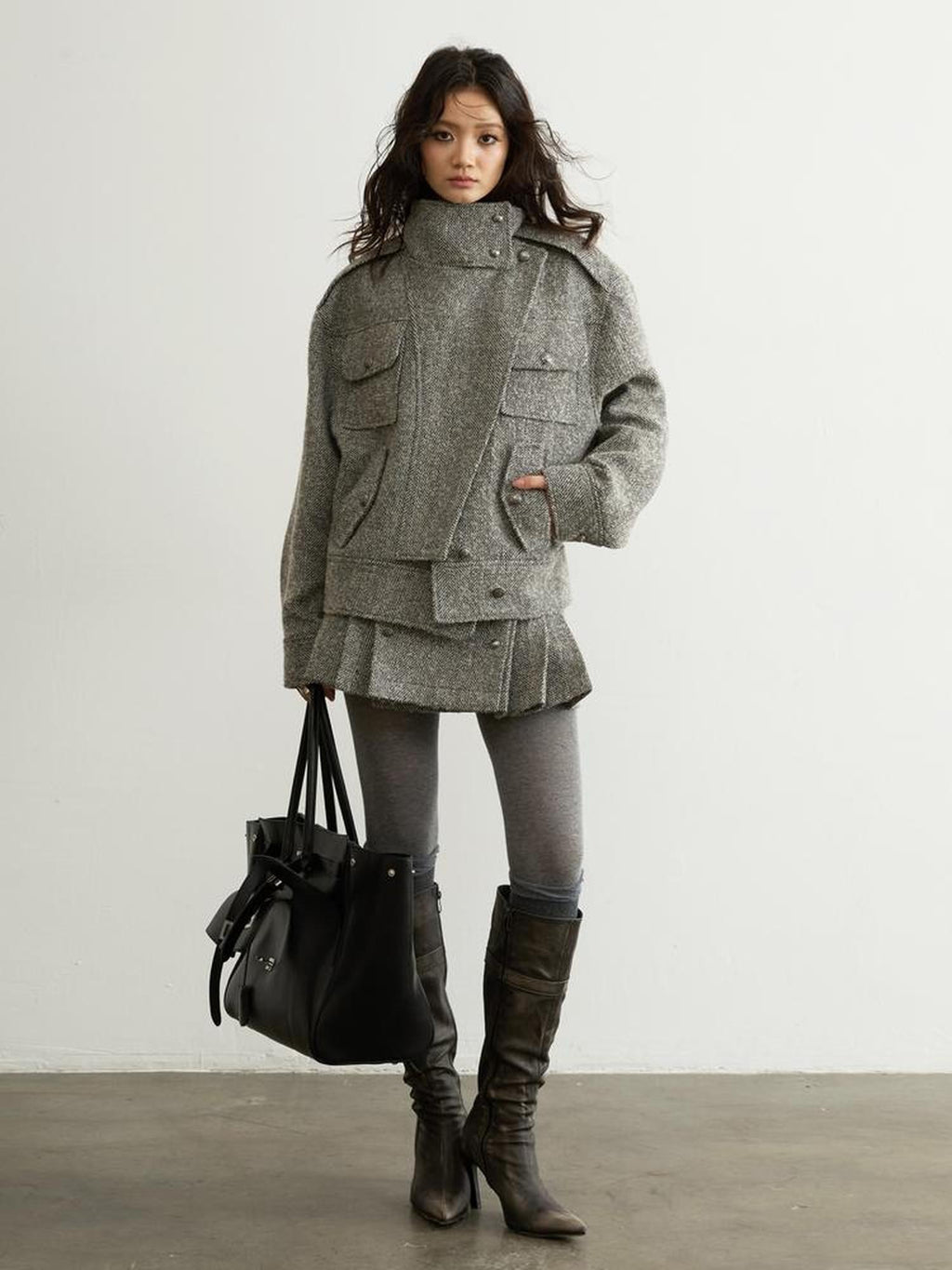 Jnylon studios Utility Herringbone Wool Blend Short Women's Casual Jackets