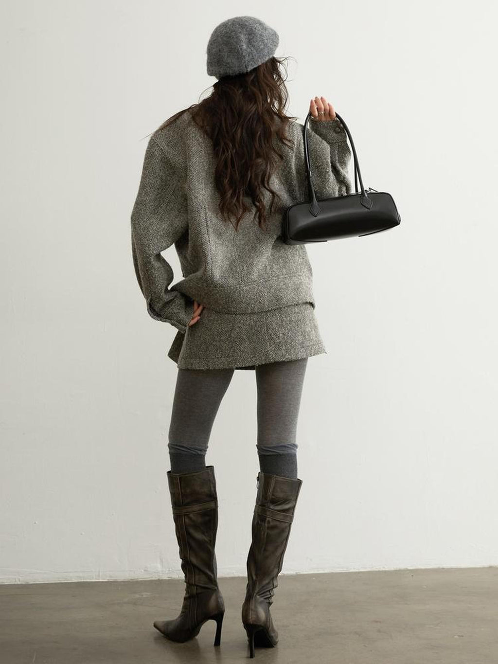 Jnylon studios Utility Herringbone Wool Blend Short Women's Casual Jackets