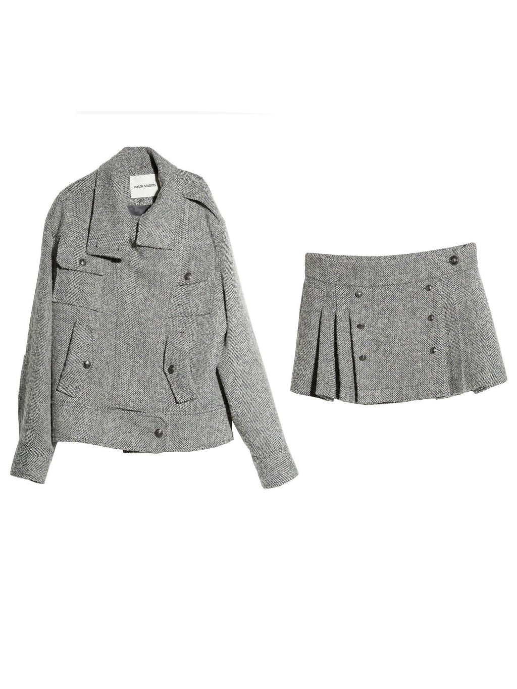 Jnylon studios Utility Herringbone Wool Blend Short Women's Casual Jackets