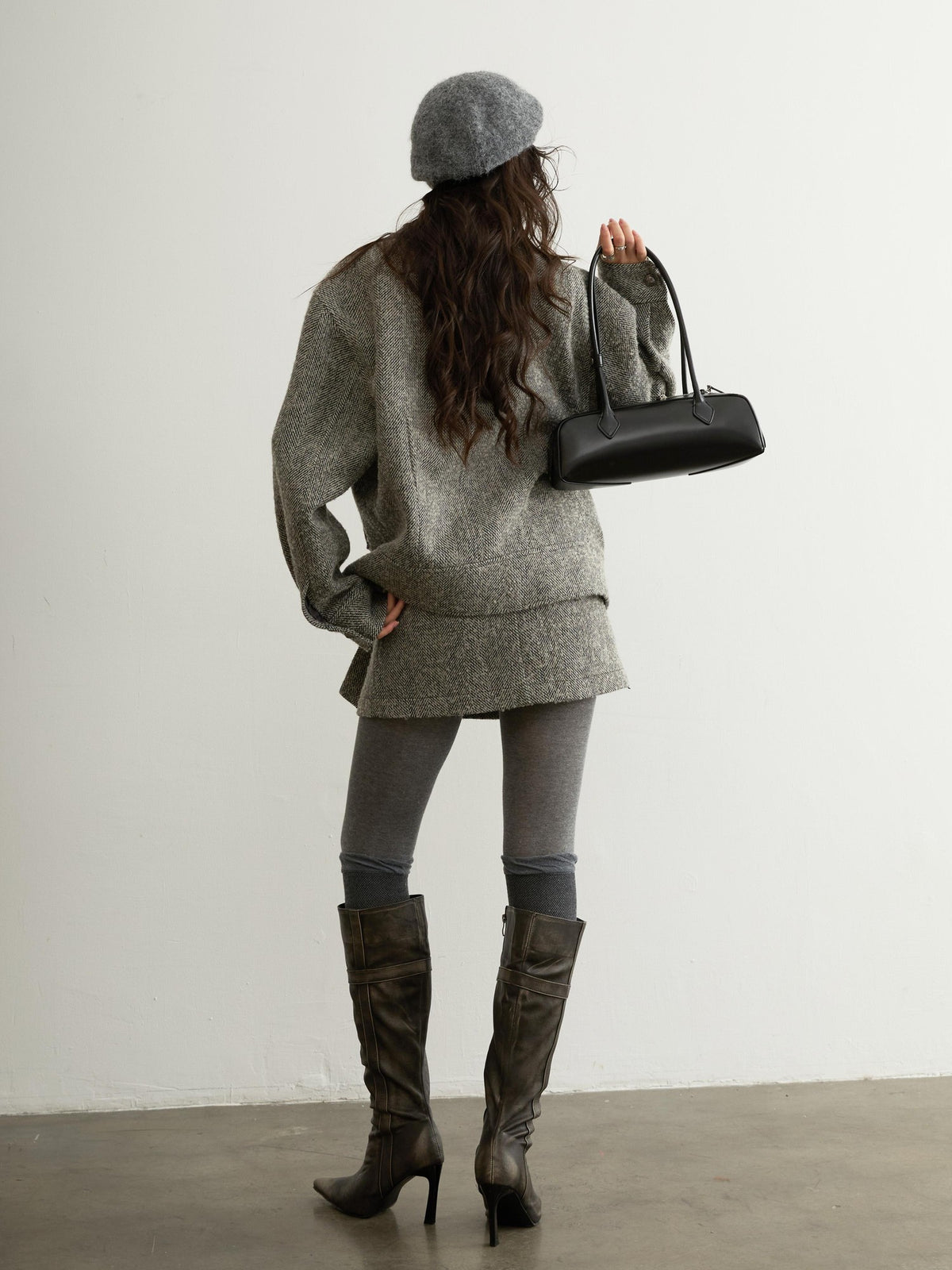 Jnylon studios Utility Herringbone Wool Blend Short Women's Casual Jackets