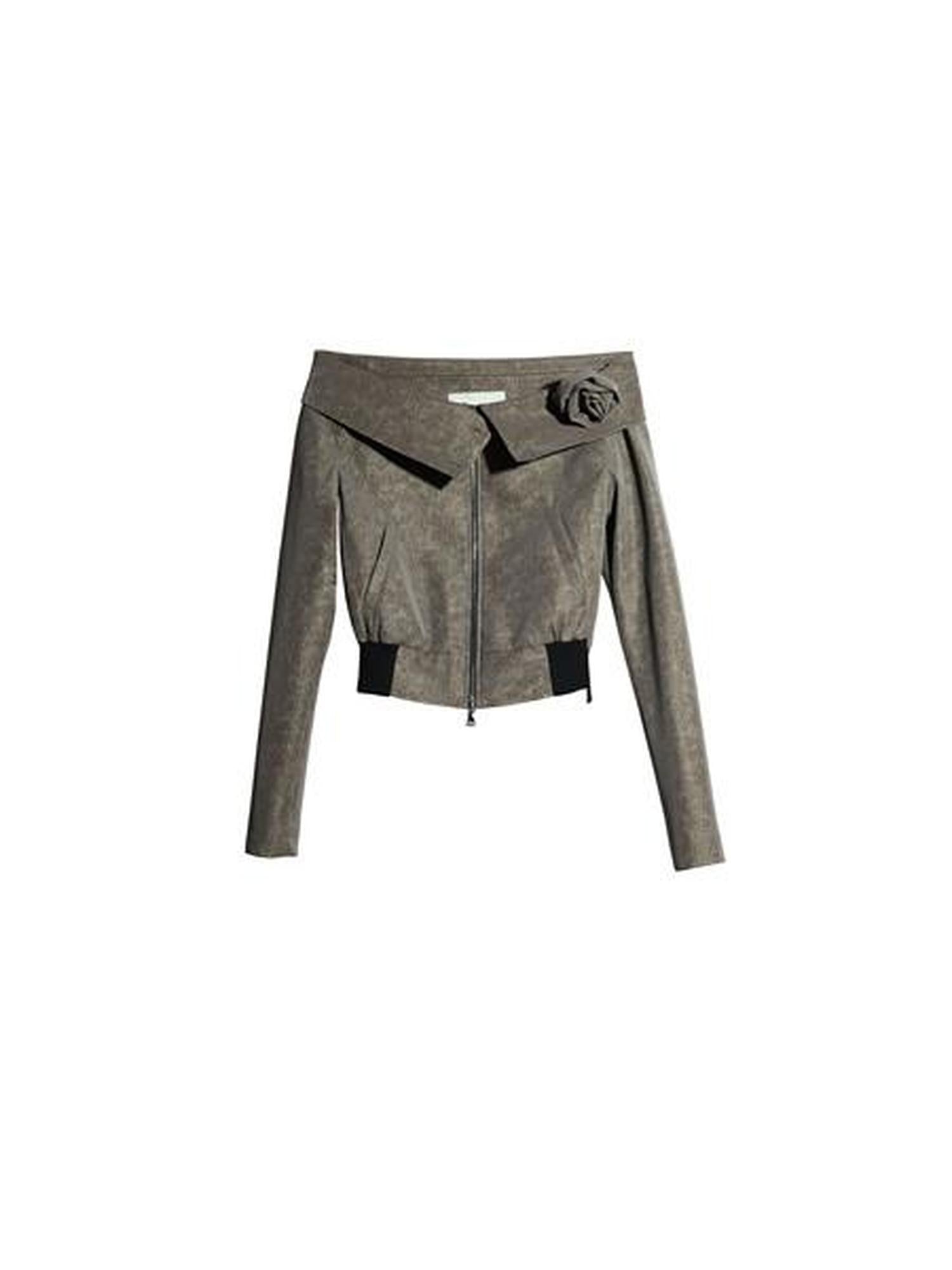 Jnylon studios Vintage Brown 3d Floral Off Shoulder Women's Other Materials Cropped Jackets