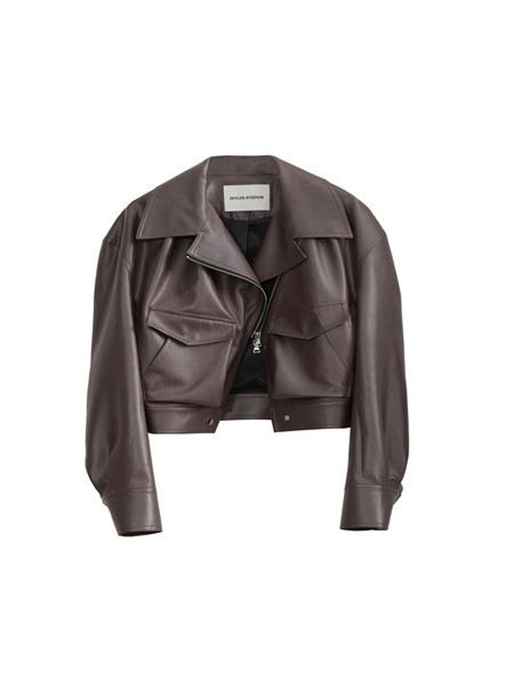 Jnylon studios Vintage Caramel Loose Lapel Zipper Pocket Women's Faux Leather Jackets