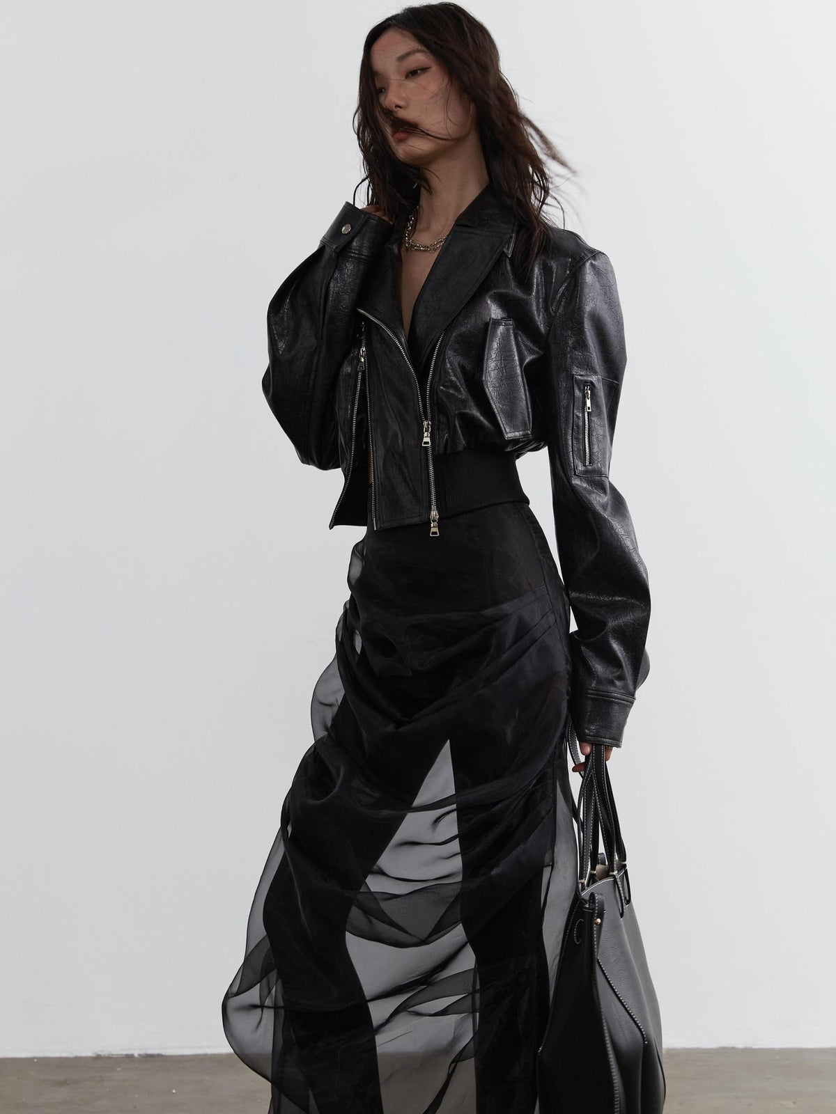 Jnylon studios Vintage Dark Pleated Sheer Two Piece A Line Women's Polyester Maxi Skirts