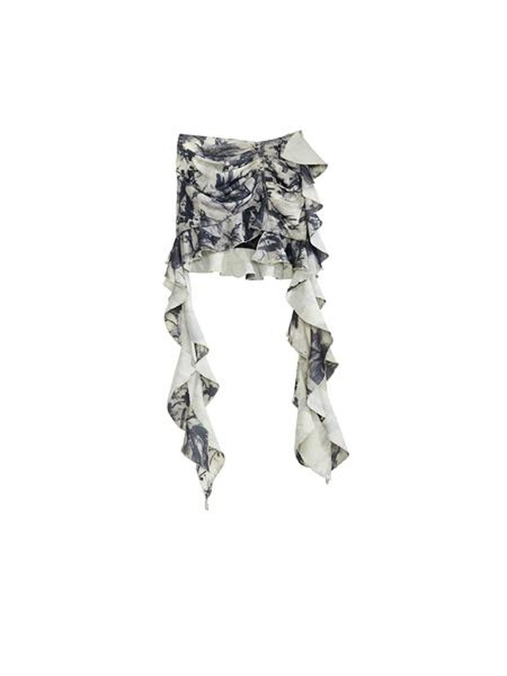 Jnylon studios Vintage Gothic Pleated Ruffled Lotus Edge Women's Gray Green Mini Skirts