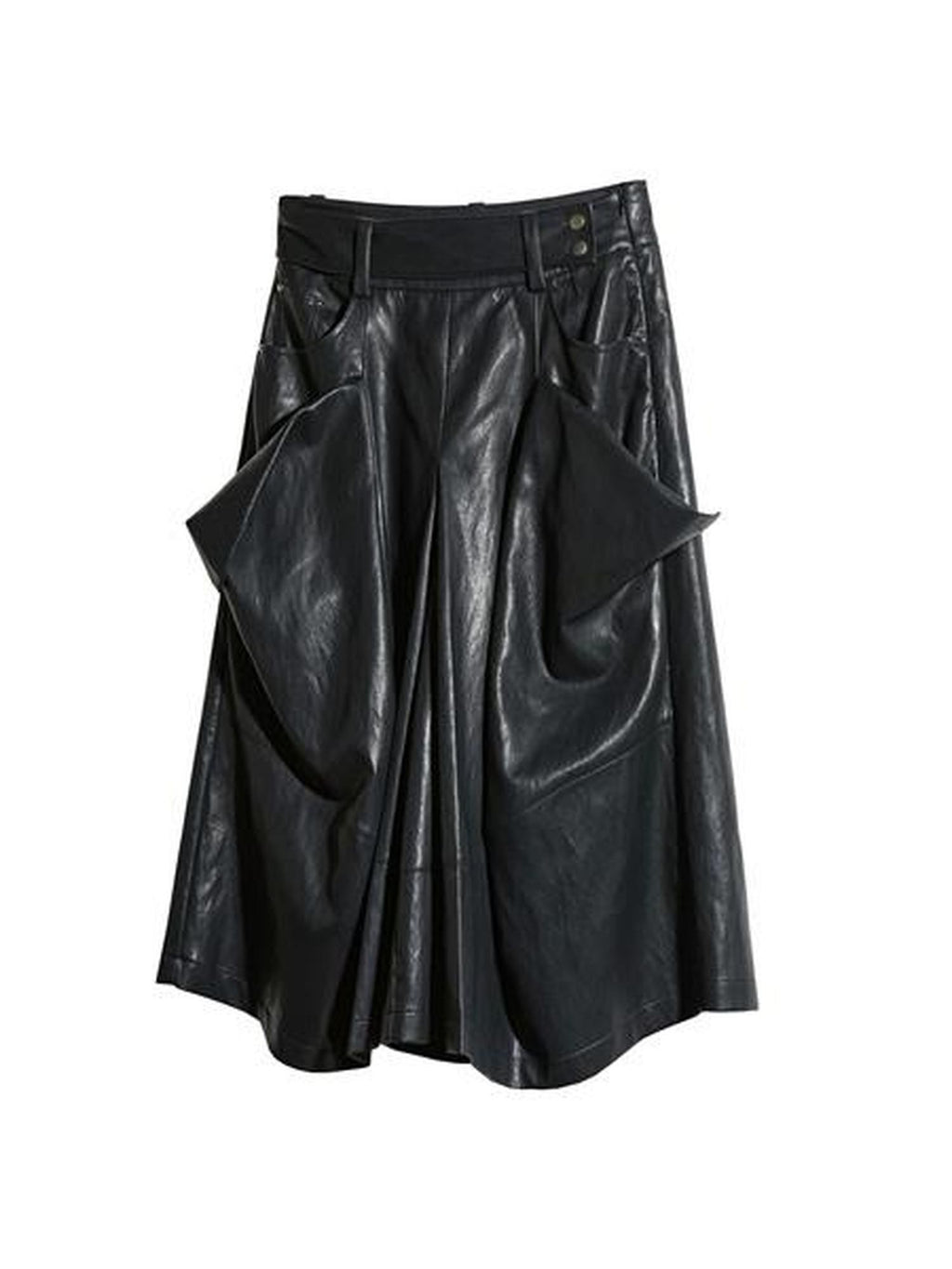 Jnylon studios Vintage Romantic Pleated 3d Pockets Women's Faux Leather Wide-leg Pants