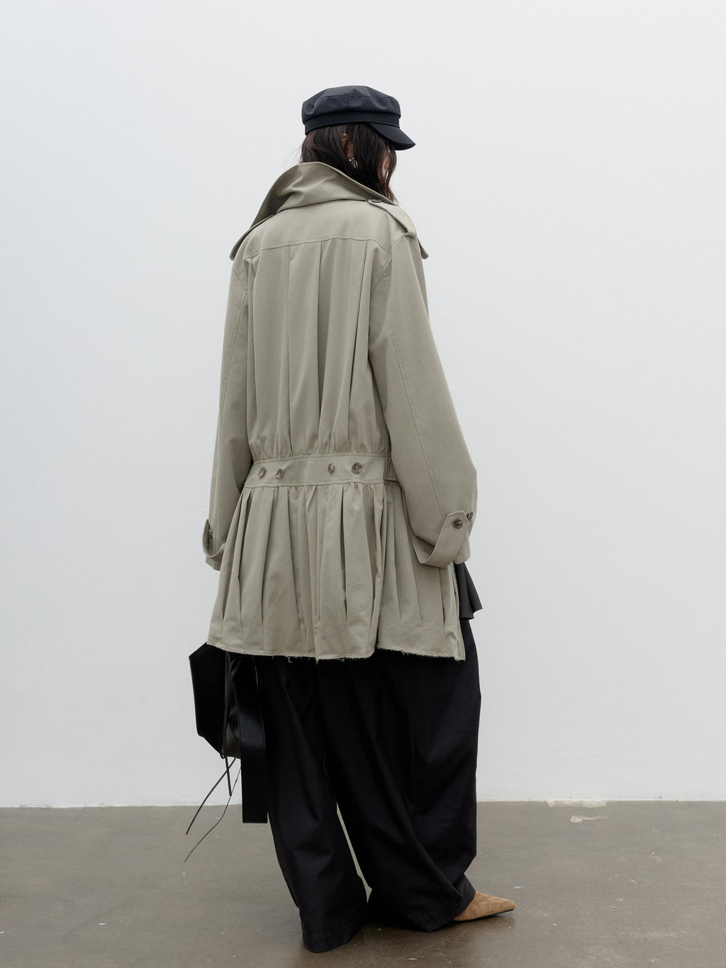Jnylon studios Vintage Sculpted Ruched Balloon Waist Women's Trench Coats