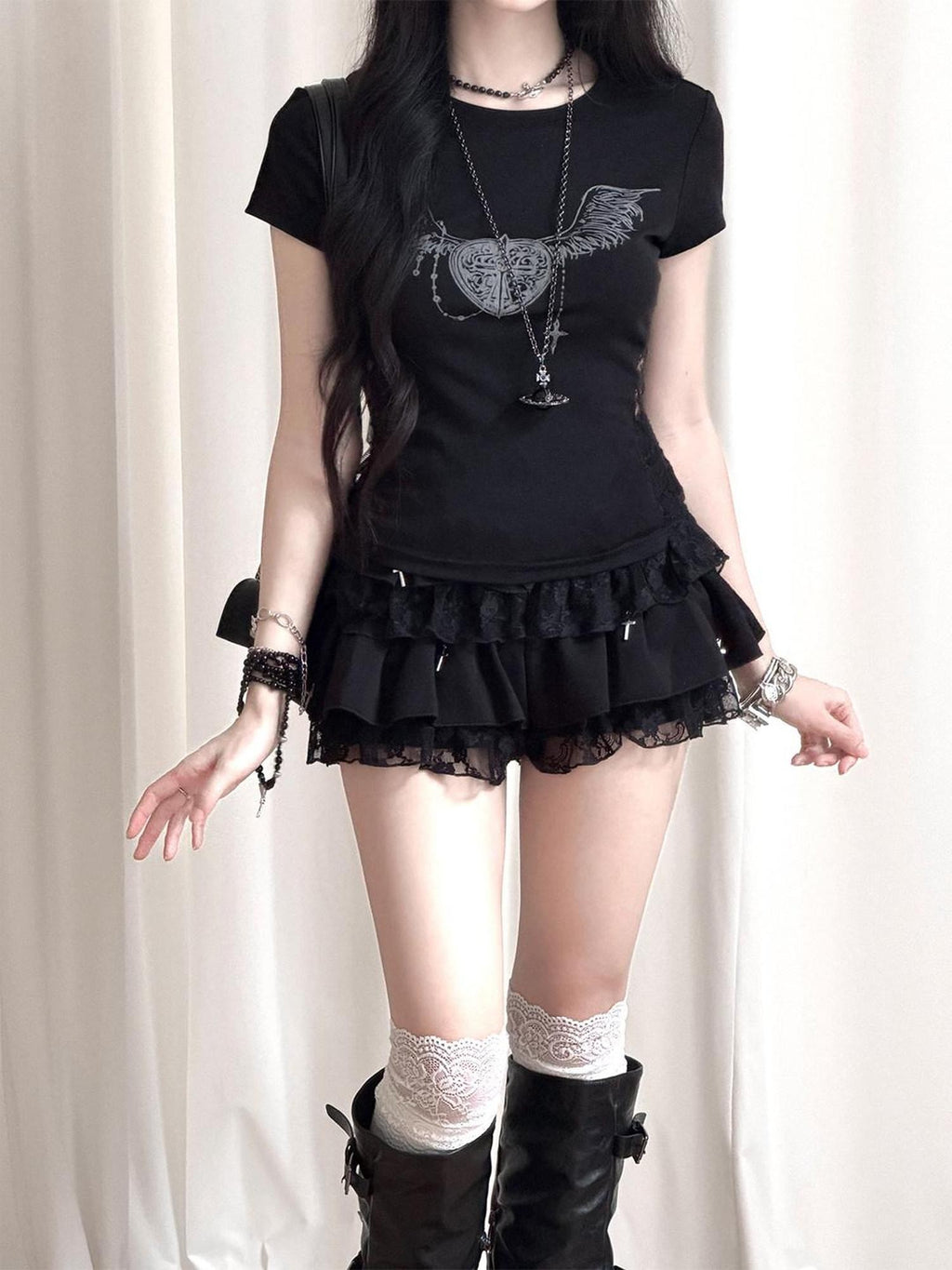 Kyouko Baby Angel Heart Dark Gothic Print Crewneck Women's Short Sleeve T-shirts