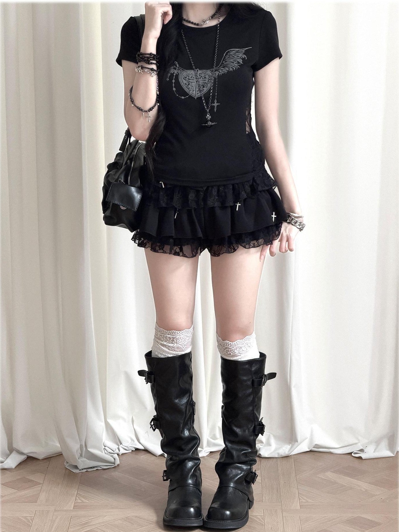 Kyouko Baby Angel Heart Dark Gothic Print Crewneck Women's Short Sleeve T-shirts
