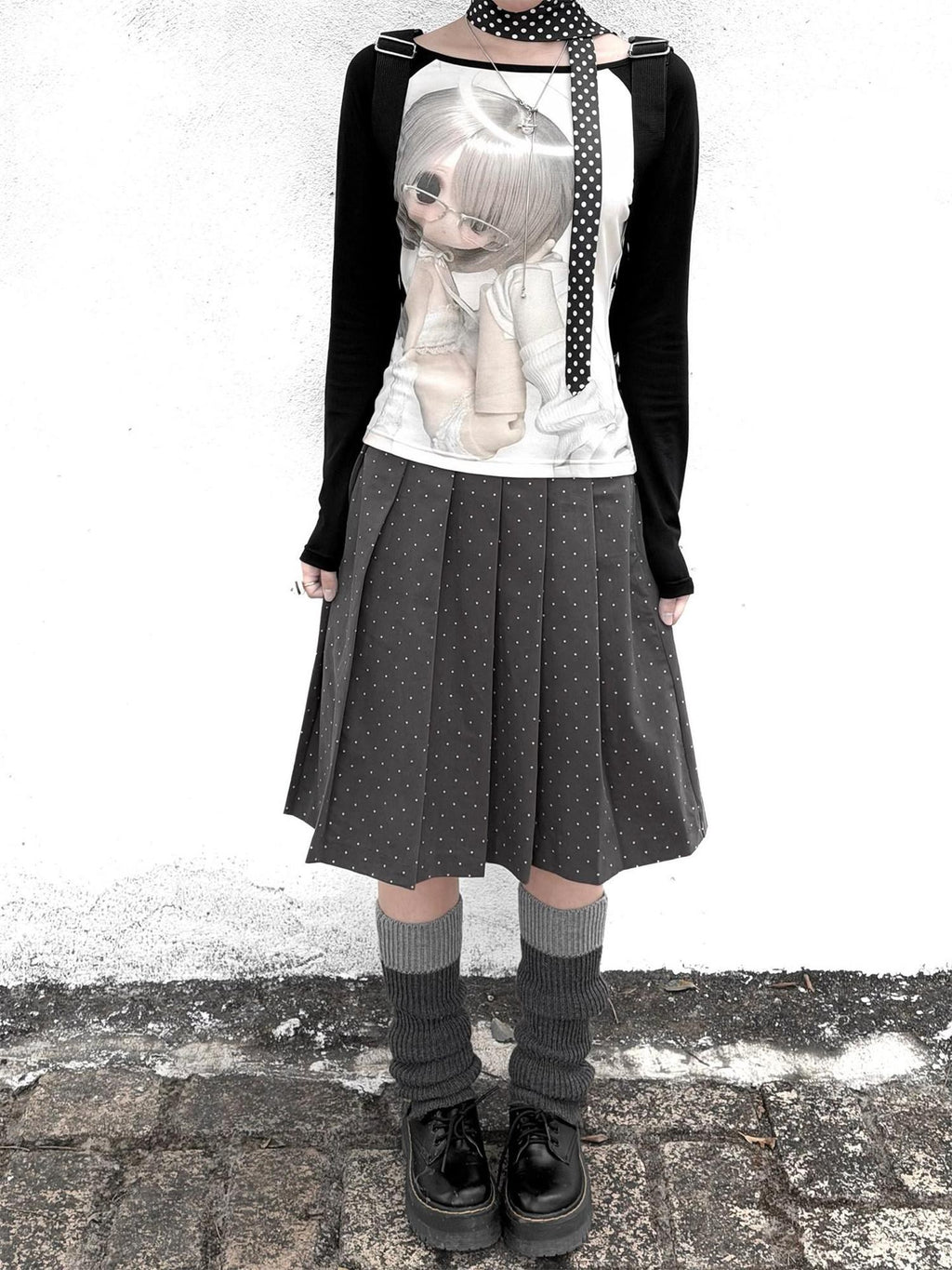 Kyouko Baby Bjd Doll Printed Black White Raglan Sleeve Women's Long Sleeve T-shirts