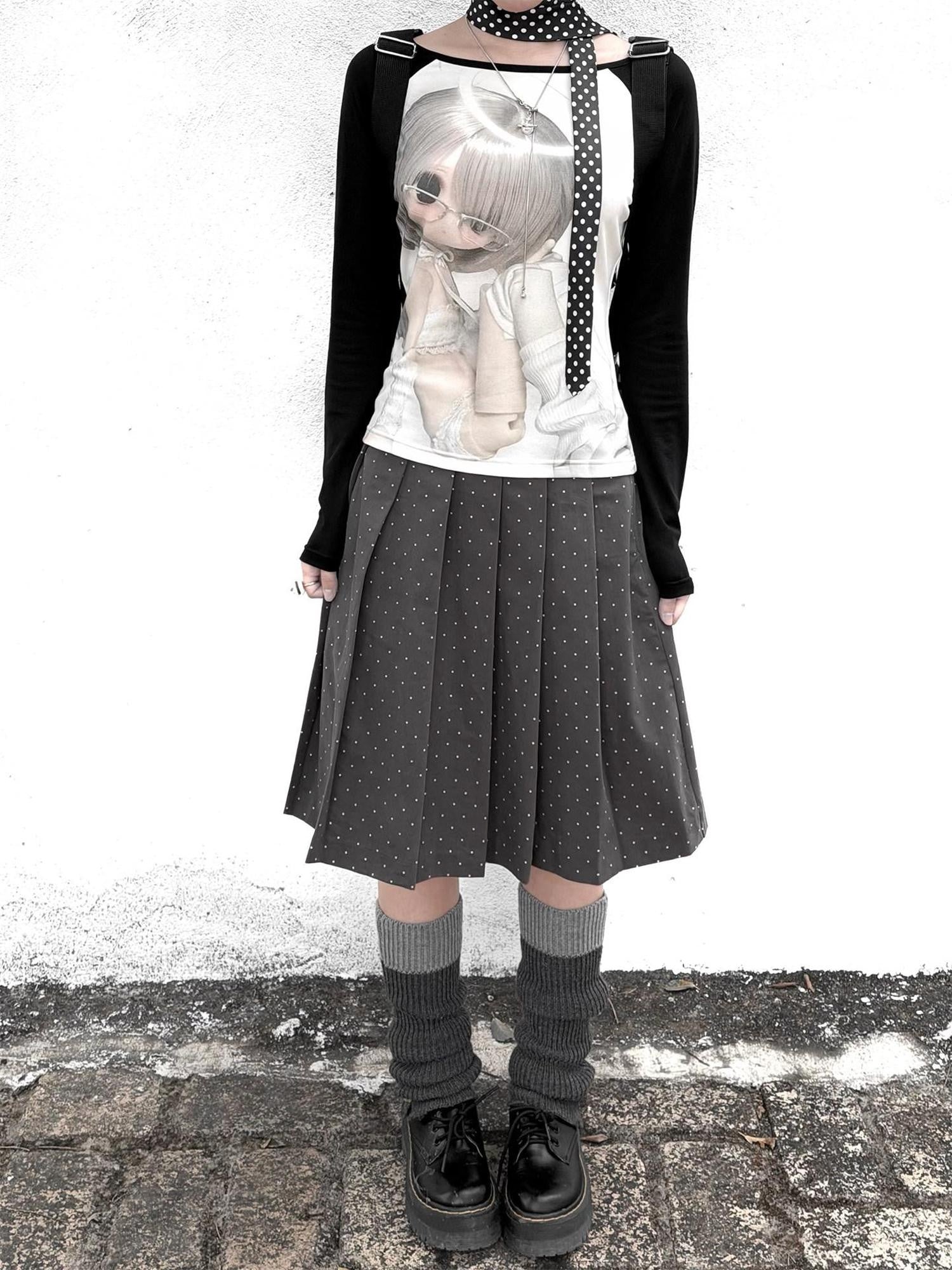 Kyouko Baby Bjd Doll Printed Black White Raglan Sleeve Women's Long Sleeve T-shirts