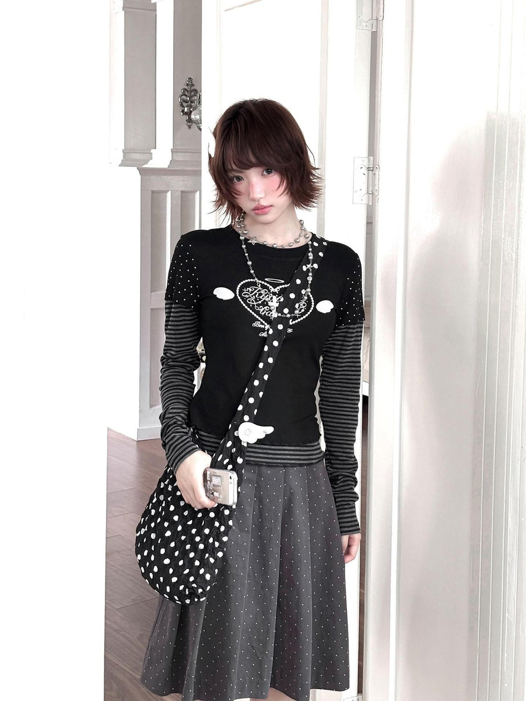 Kyouko Baby Black And White Colorblock Patchwork Y2k Women's Long Sleeve T-shirts