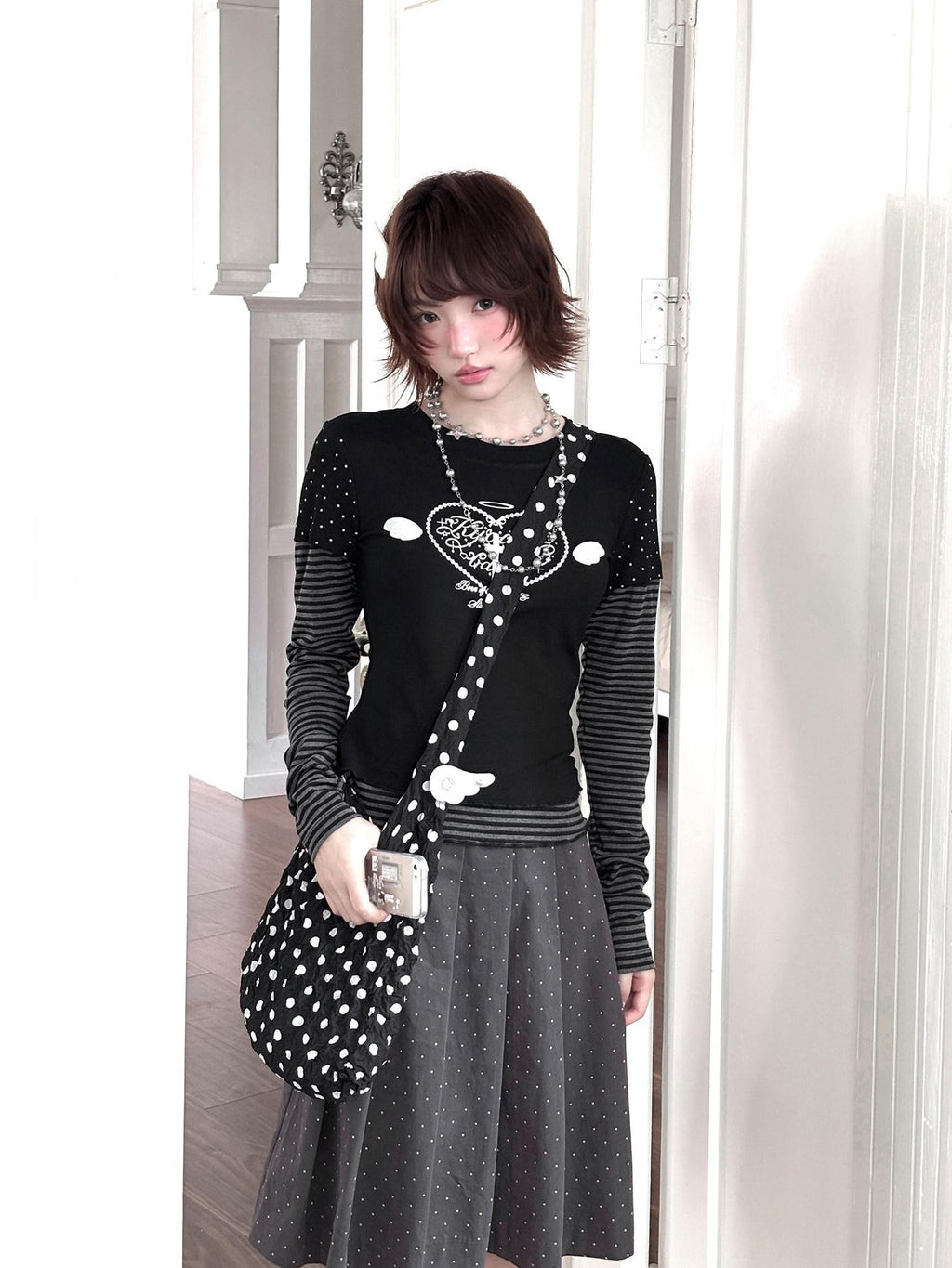 Kyouko Baby Black And White Colorblock Patchwork Y2k Women's Long Sleeve T-shirts