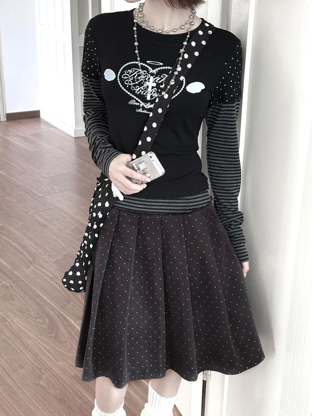 Kyouko Baby Black And White Colorblock Patchwork Y2k Women's Long Sleeve T-shirts