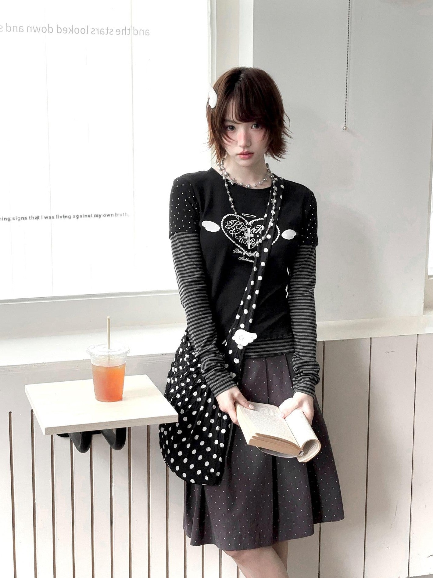 Kyouko Baby Black And White Colorblock Patchwork Y2k Women's Long Sleeve T-shirts