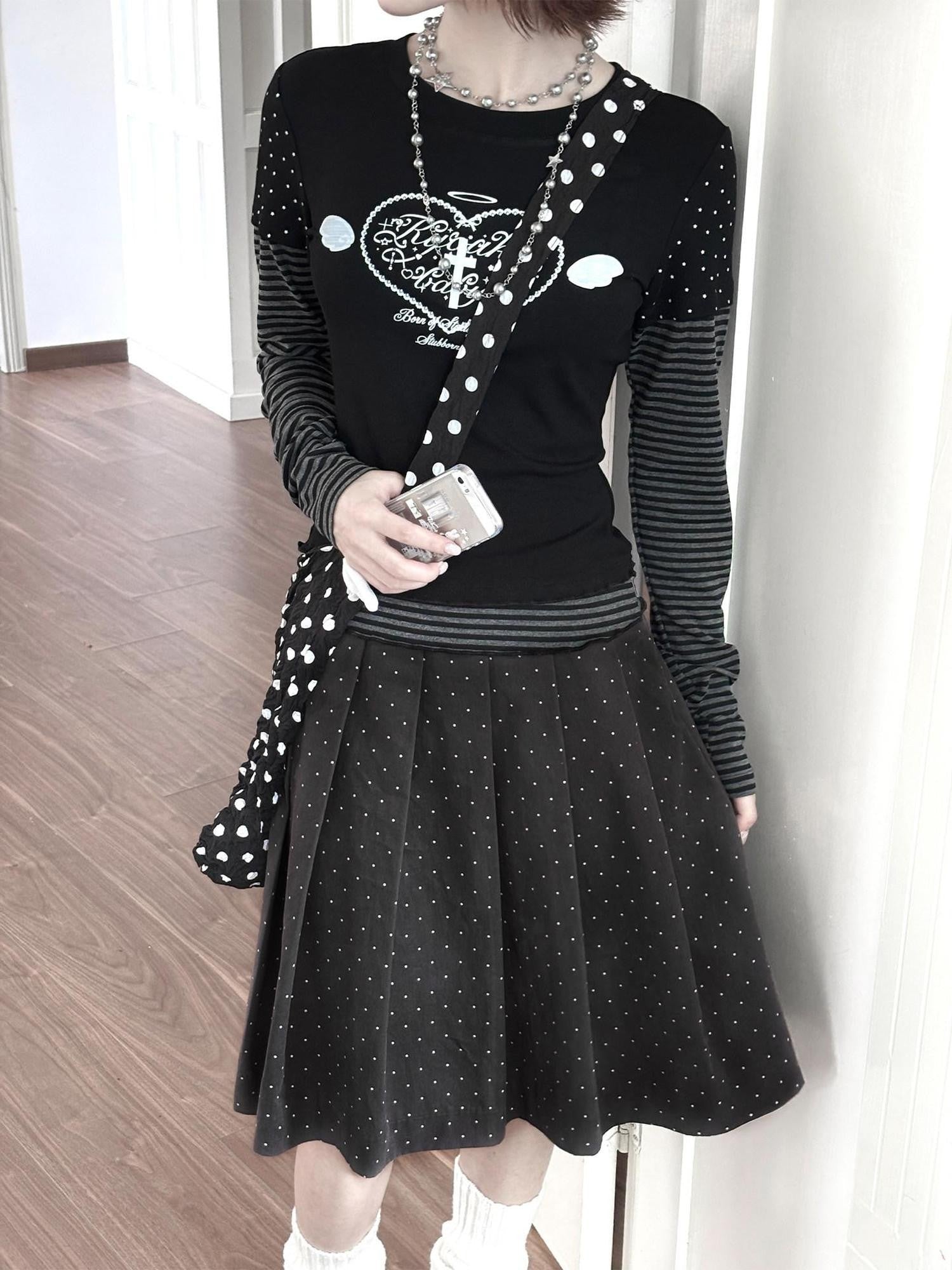 Kyouko Baby Black And White Colorblock Patchwork Y2k Women's Long Sleeve T-shirts