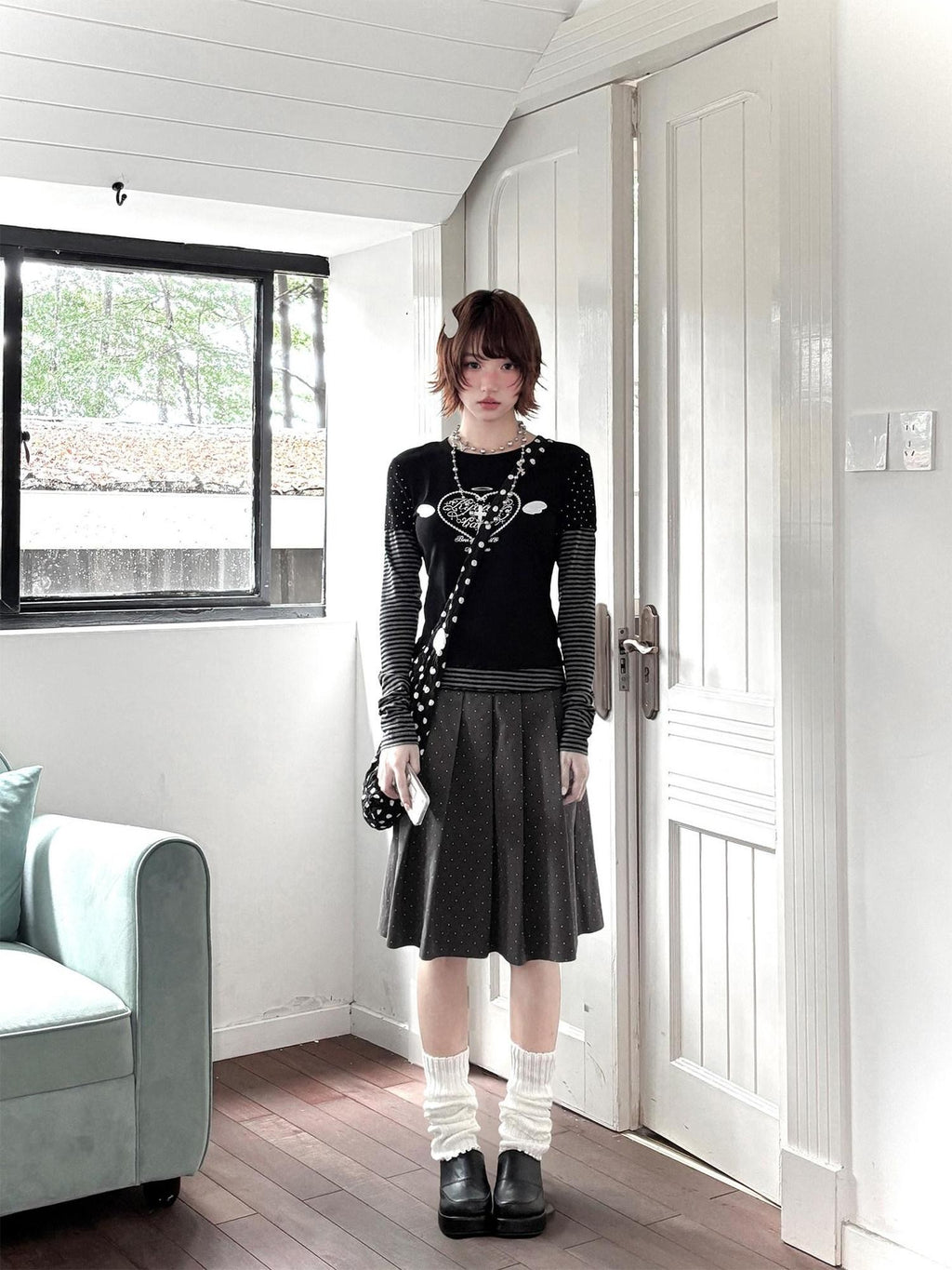Kyouko Baby Black And White Colorblock Patchwork Y2k Women's Long Sleeve T-shirts