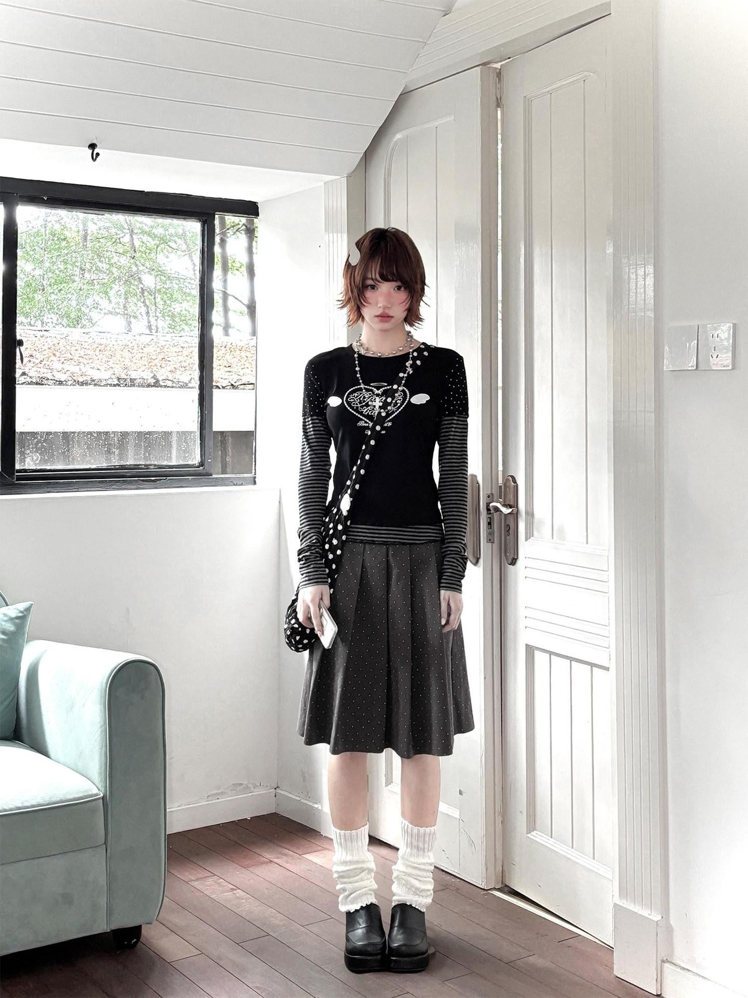 Kyouko Baby Black And White Colorblock Patchwork Y2k Women's Long Sleeve T-shirts