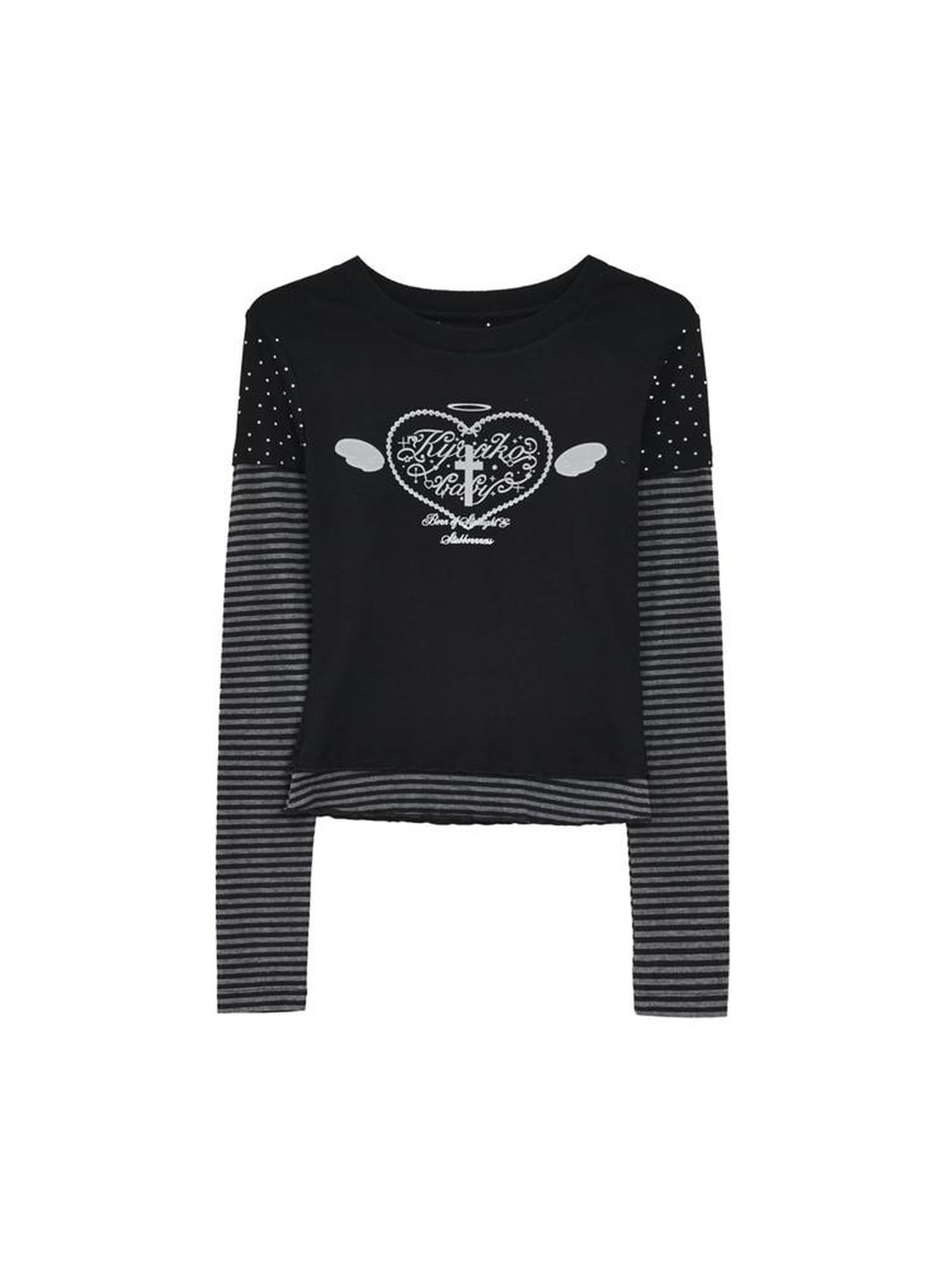 Kyouko Baby Black And White Colorblock Patchwork Y2k Women's Long Sleeve T-shirts