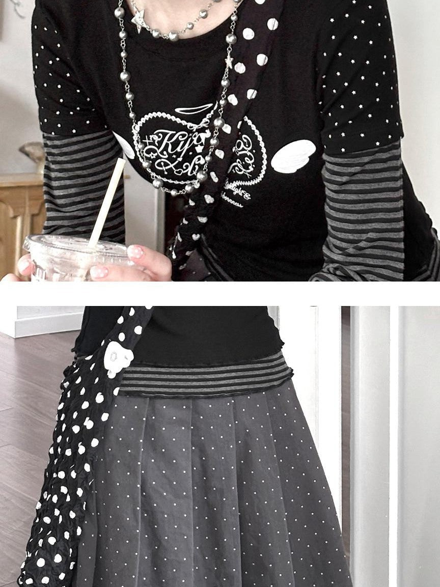 Kyouko Baby Black And White Colorblock Patchwork Y2k Women's Long Sleeve T-shirts