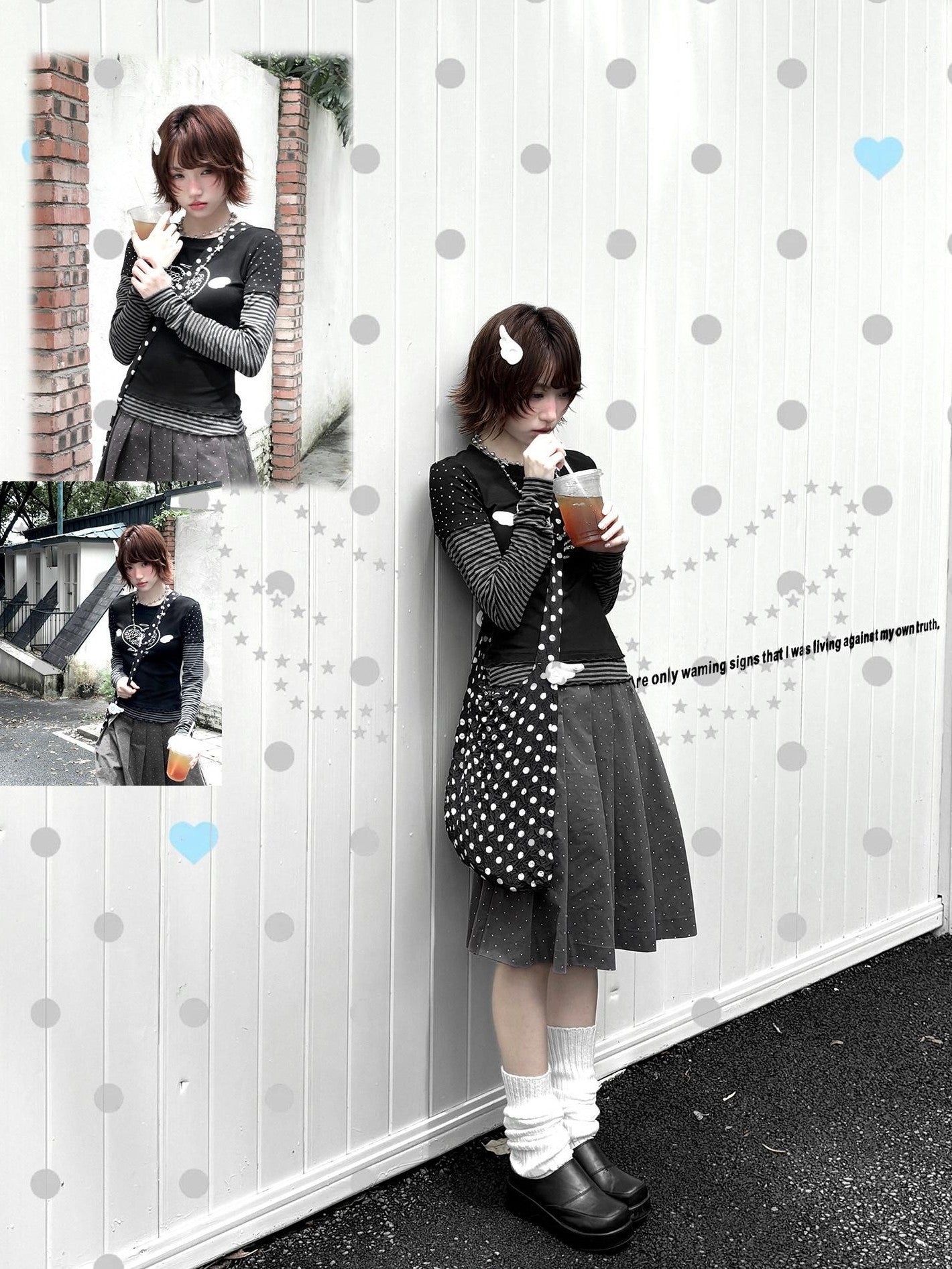 Kyouko Baby Black And White Colorblock Patchwork Y2k Women's Long Sleeve T-shirts